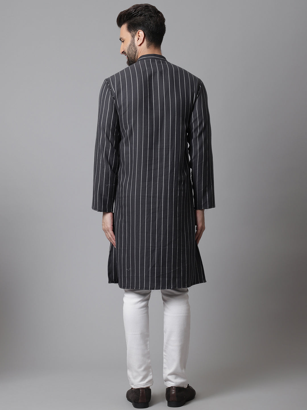 Even Apparels Black Pure Cotton Kurta With Band Collar