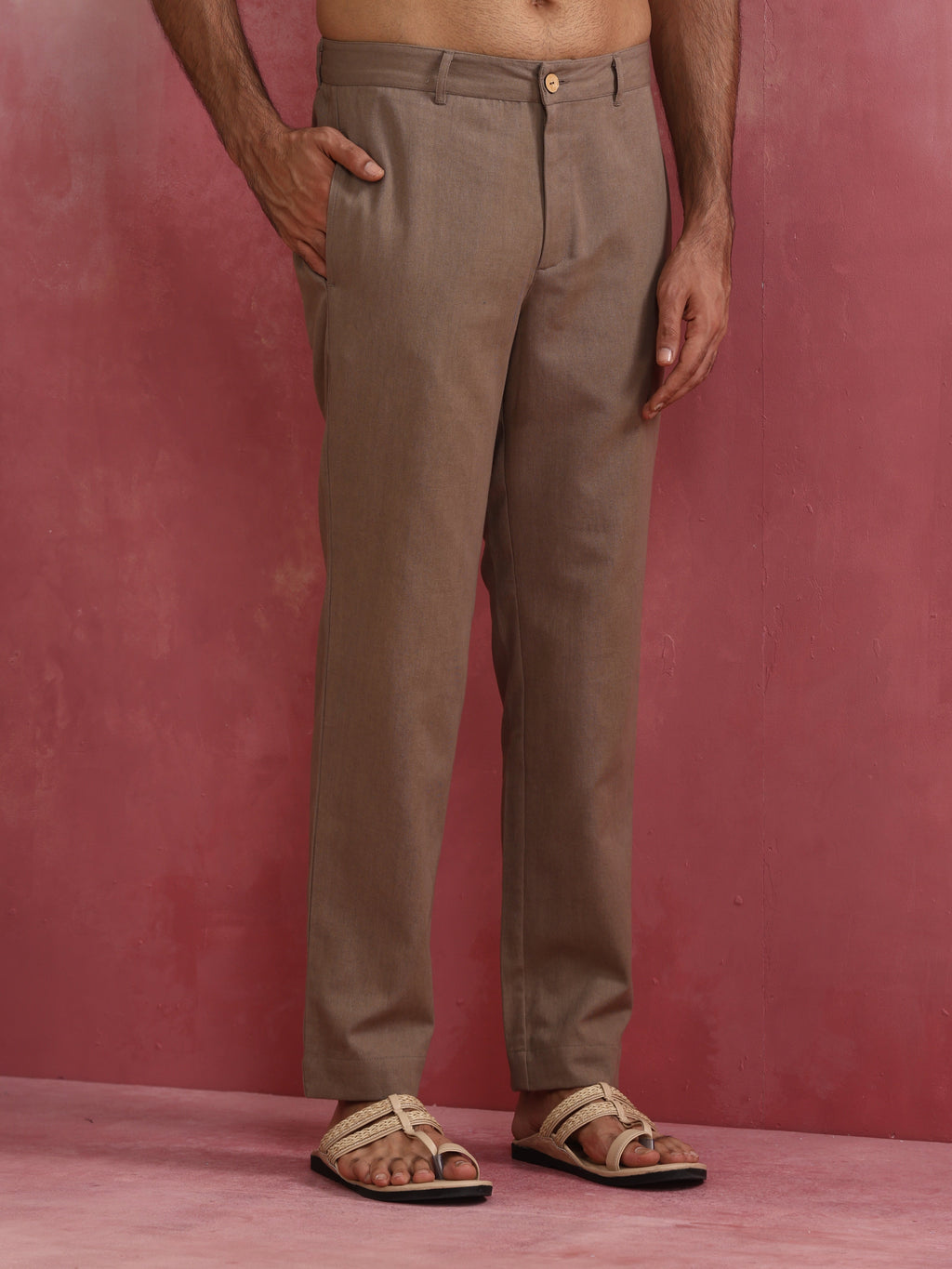 trueBrowns Men's Grey Cotton Twill Pants