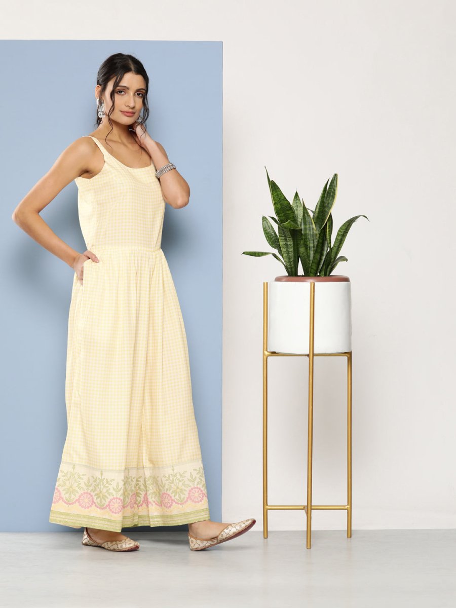 Ahalyaa Checked Waist Tie-Ups Basic Jumpsuit