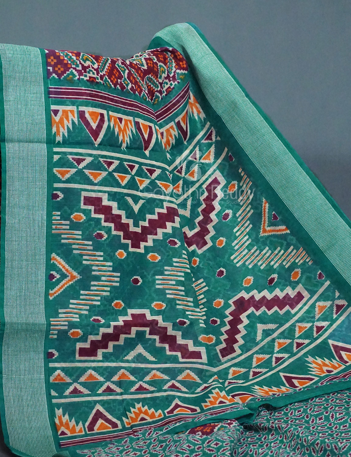 Shades of Dark Jamuni Colour Patola Print Semi Chanderi Saree By Gayathri Reddy Designer Studio