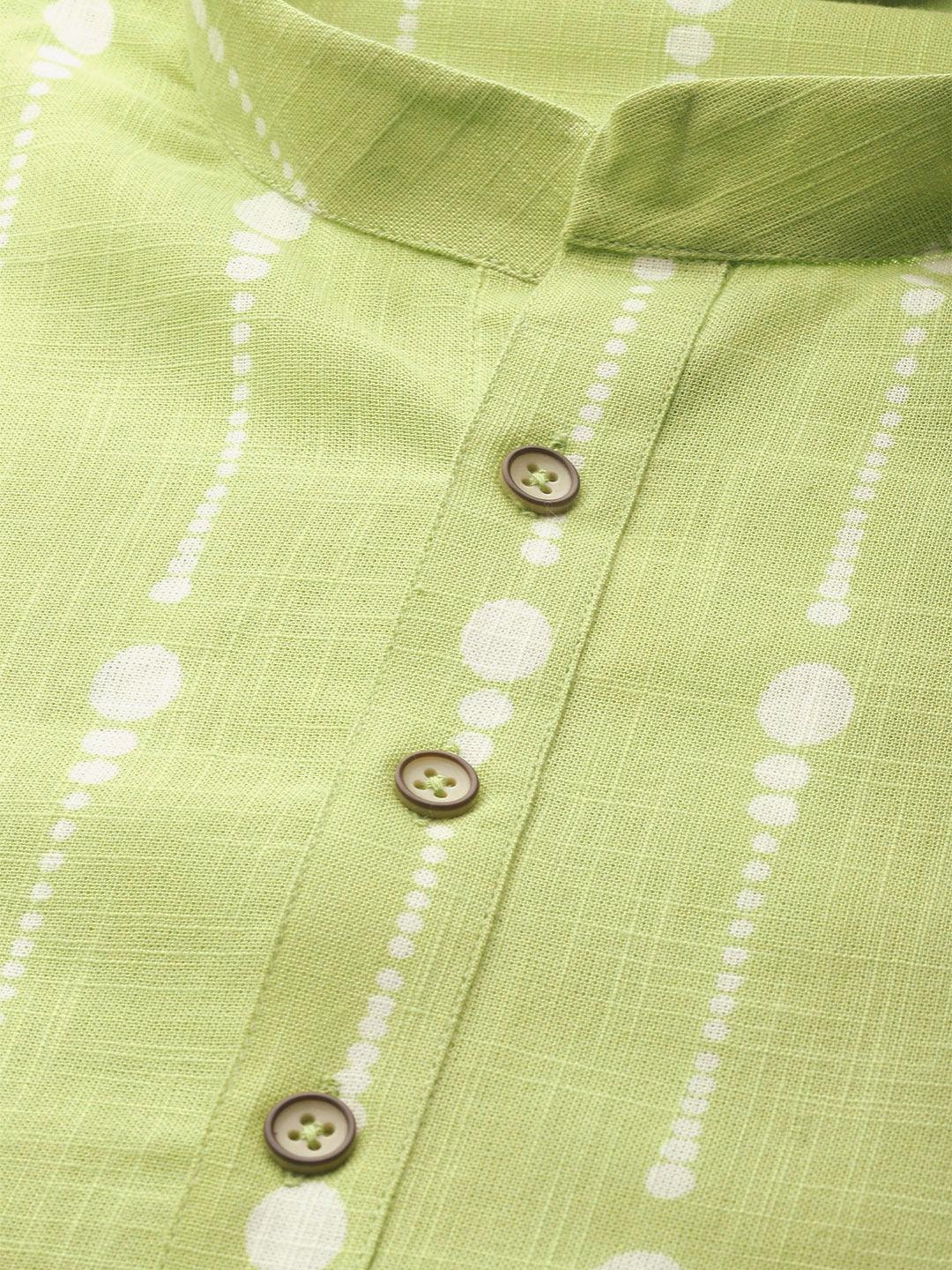 Fabmade Lime Green And White Printed Straight Kurta Pyjama