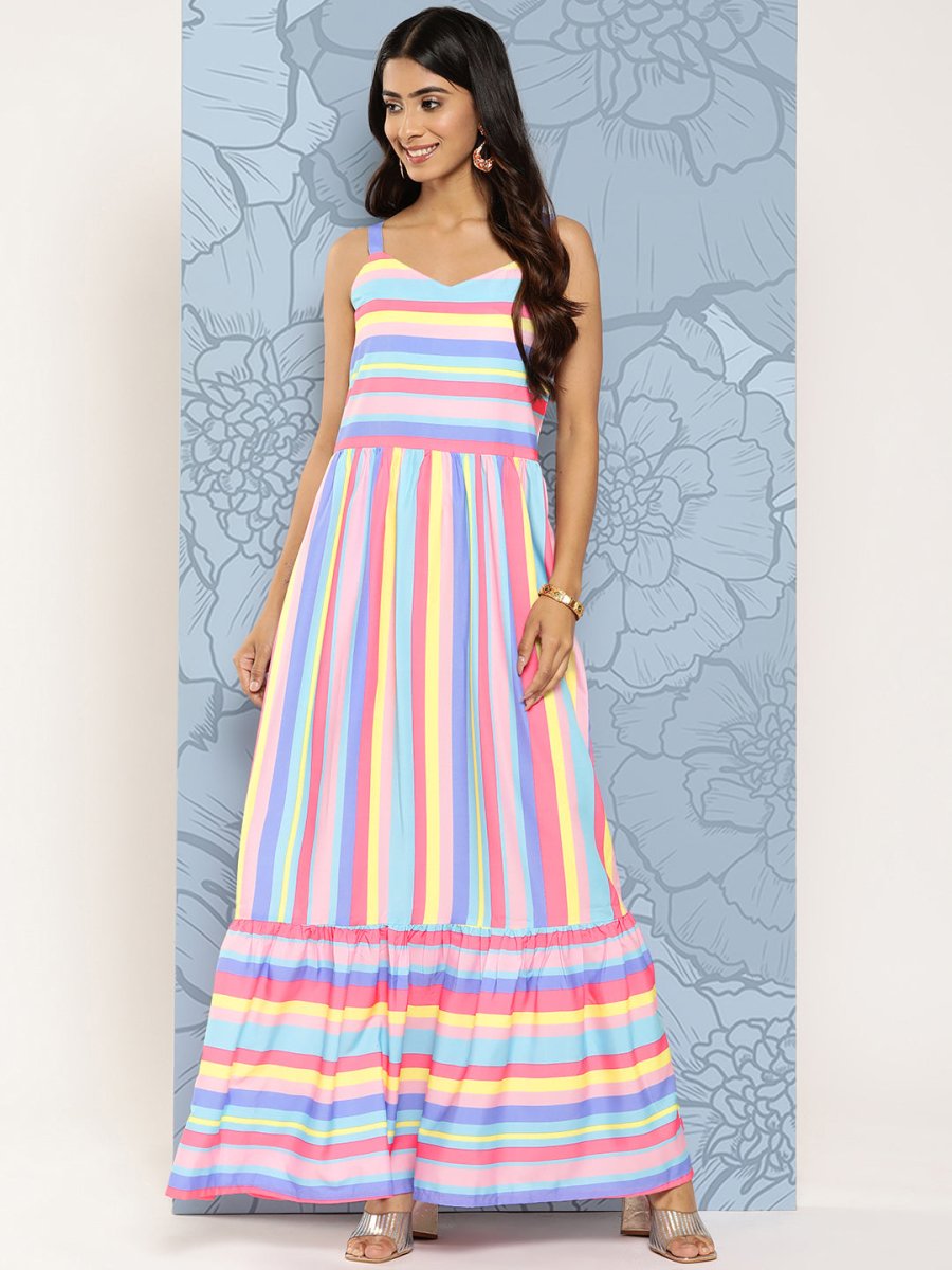 Ahalyaa Striped Crepe Maxi Ethnic Dress
