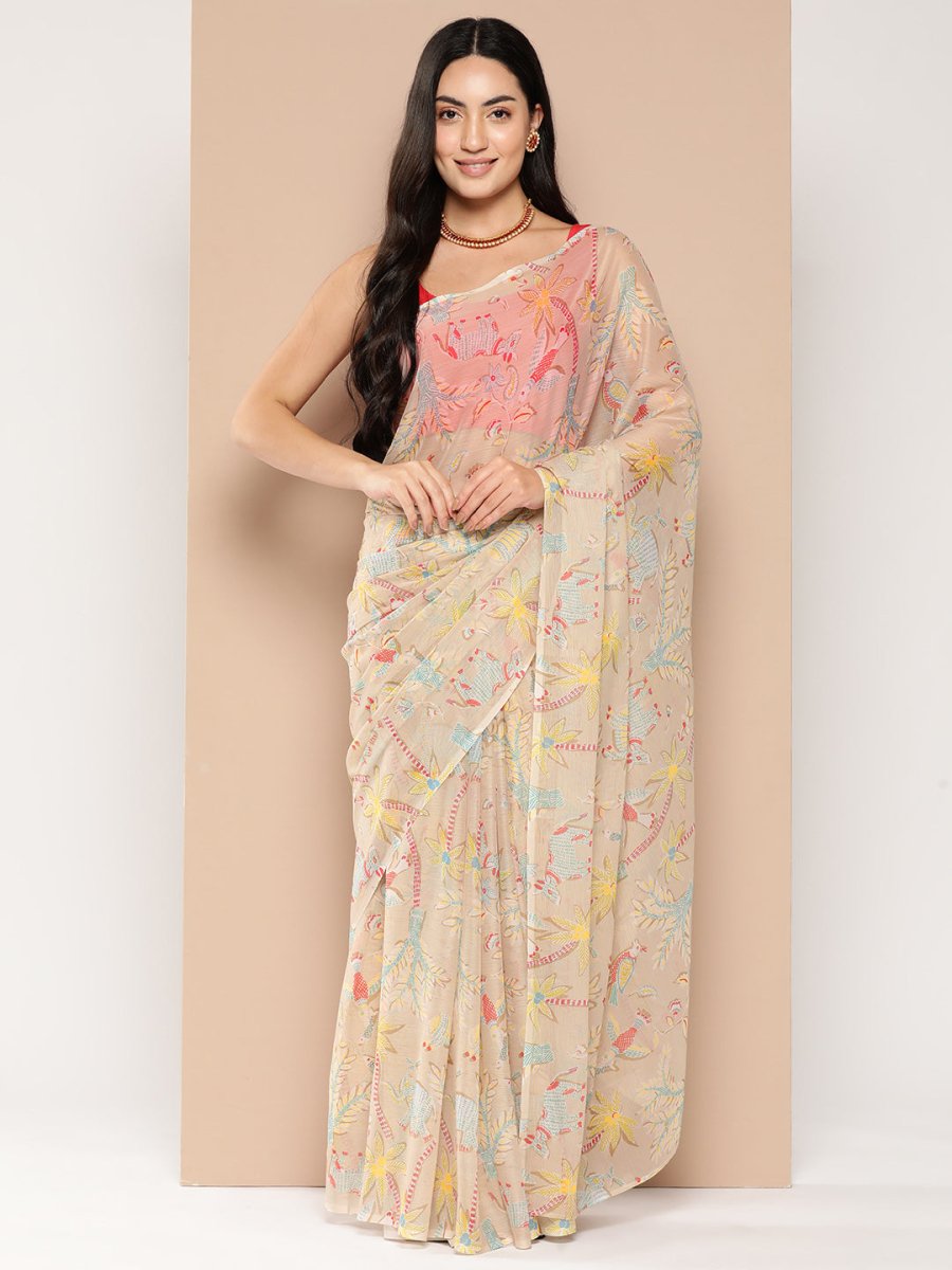 Ahalyaa Floral Printed Poly Chiffon Saree