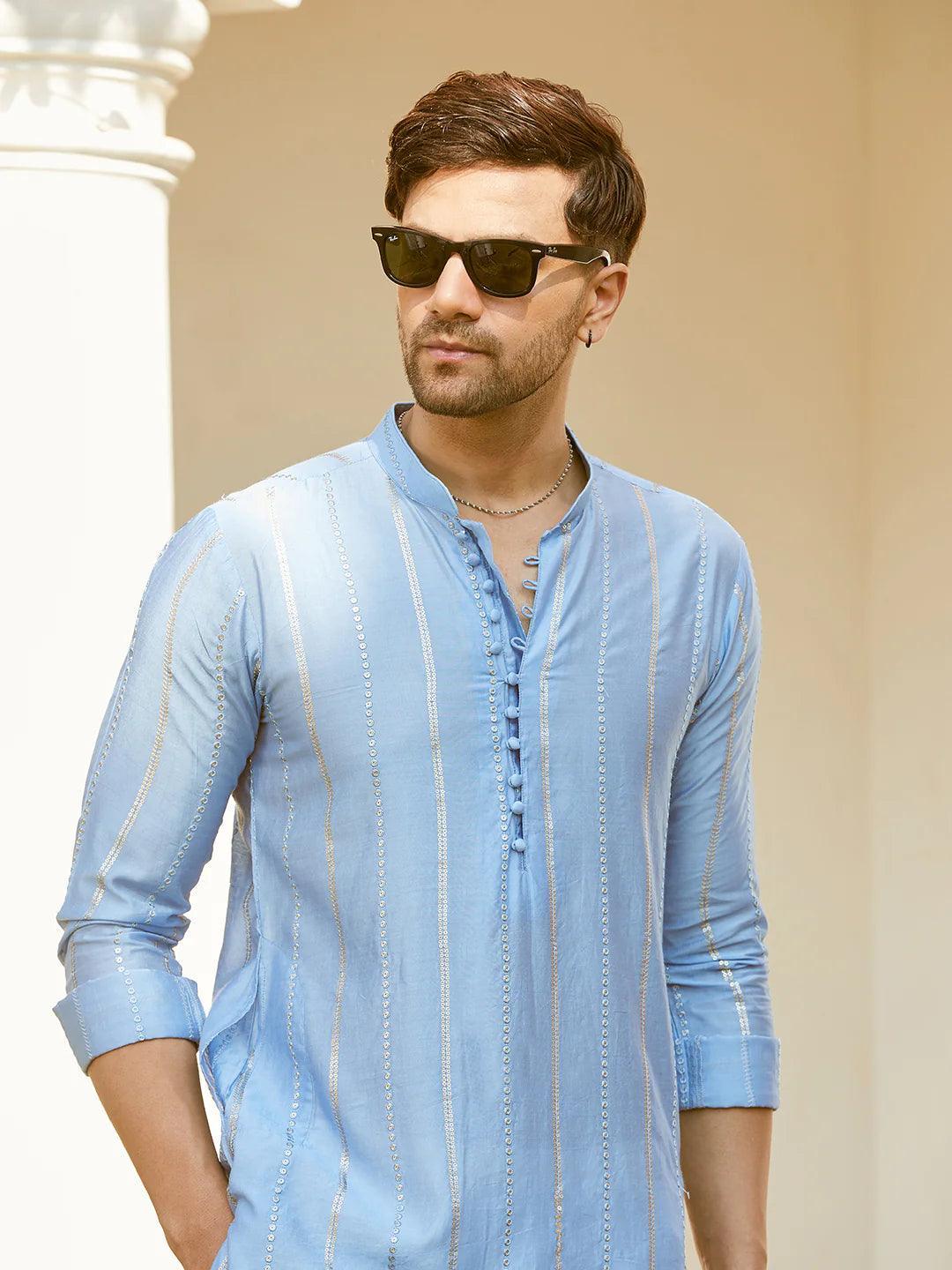 Fabmade Embroidered Regular Sequinned Chanderi Silk Kurta With Pyjamas
