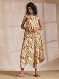 trueBrowns Yellow Overall Floral Block Print Cotton Sleeveless Kurta Pant Set
