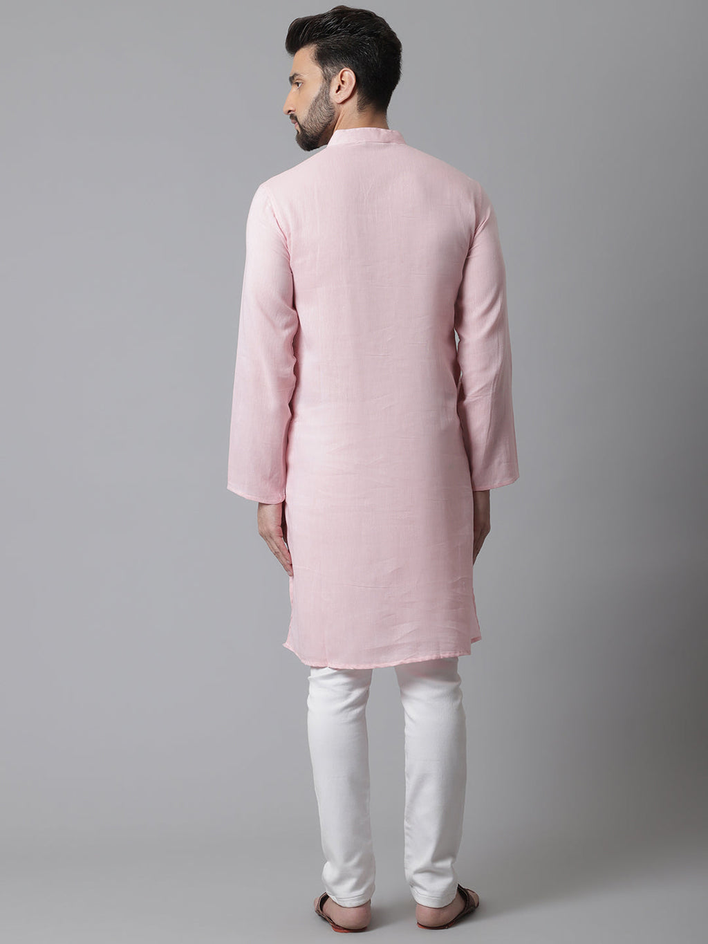 Even Apparels Pink Pure Cotton Kurta With Band Collar