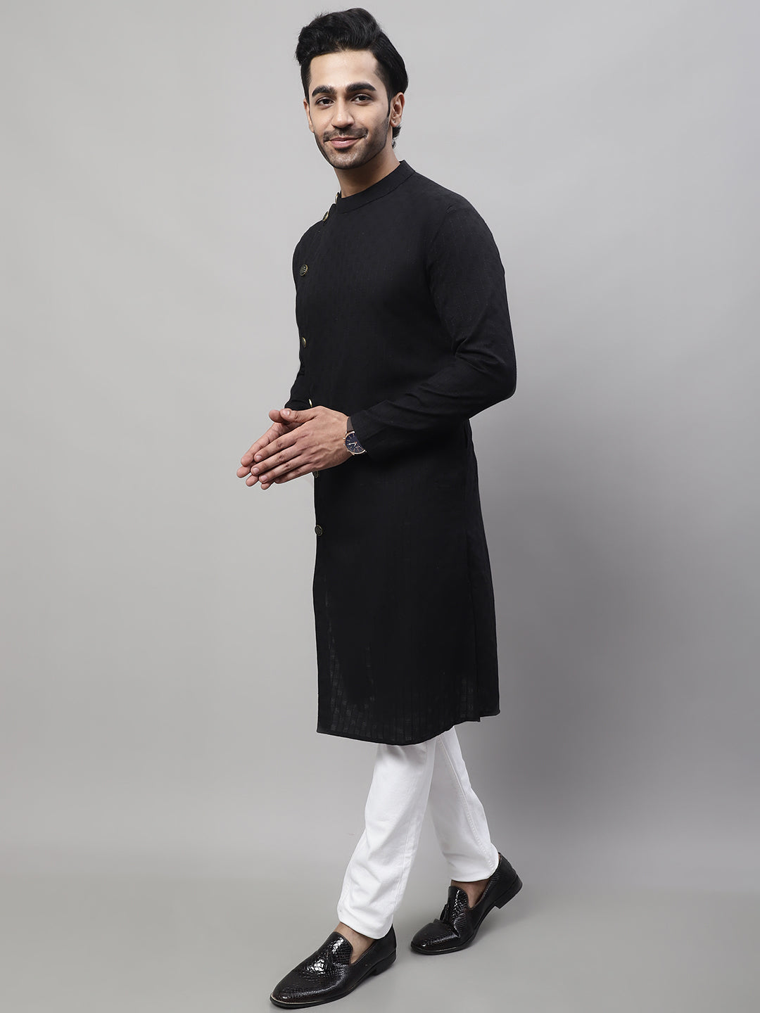 Even Apparels Black Sherwani Kurta With Asymetrical Cut