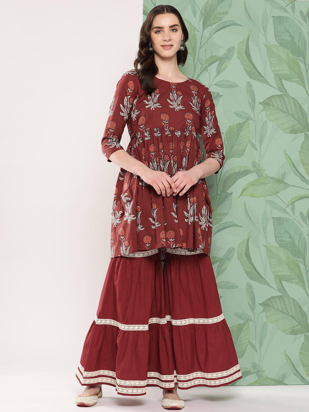 InWeave Women's Brick Rust Boota Sharara Set