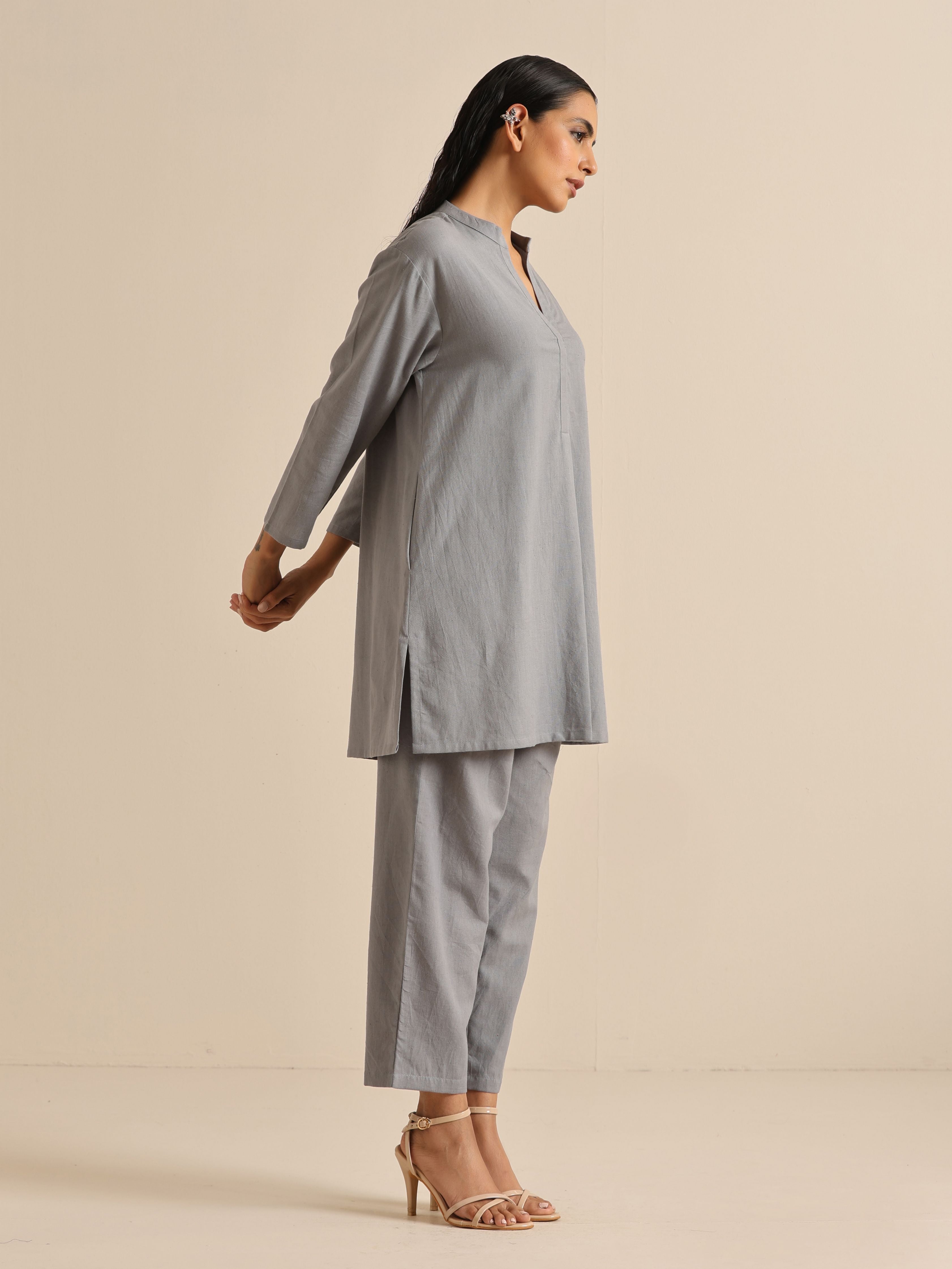 trueBrowns Steel Blue Khadi Relaxed Co-Ord Set
