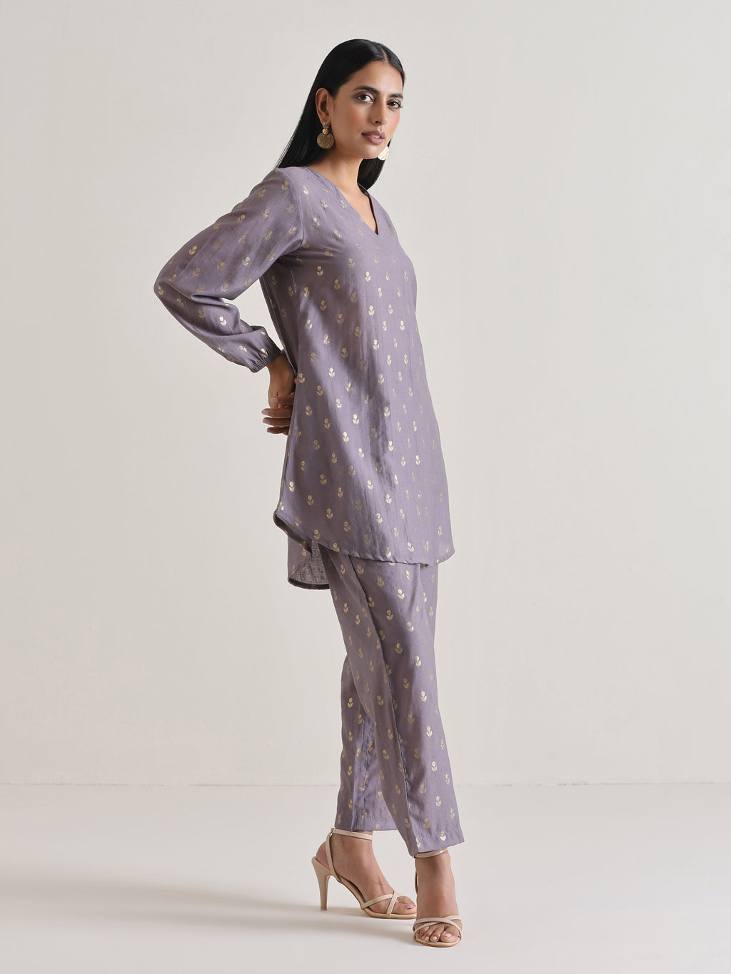 trueBrowns Plum Grey Foil Short Co-Ord Set