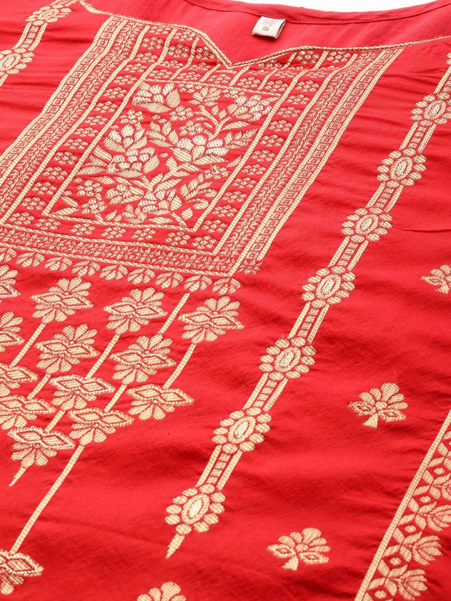 Ahalyaa Women Red Ethnic Motifs Kurta with Trousers