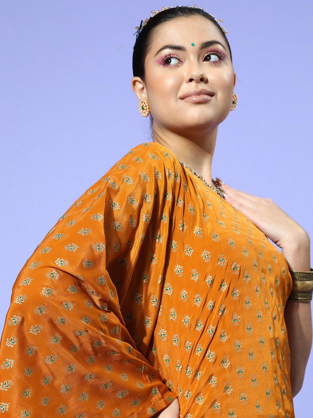 InWeave Women's Mustard Gold Print One Shoulder Kurta Set