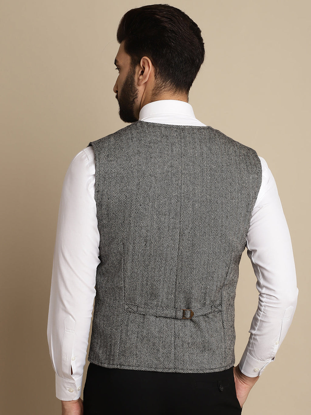 Even Apparels Men's Grey Woolen Double Breast Waistcoat