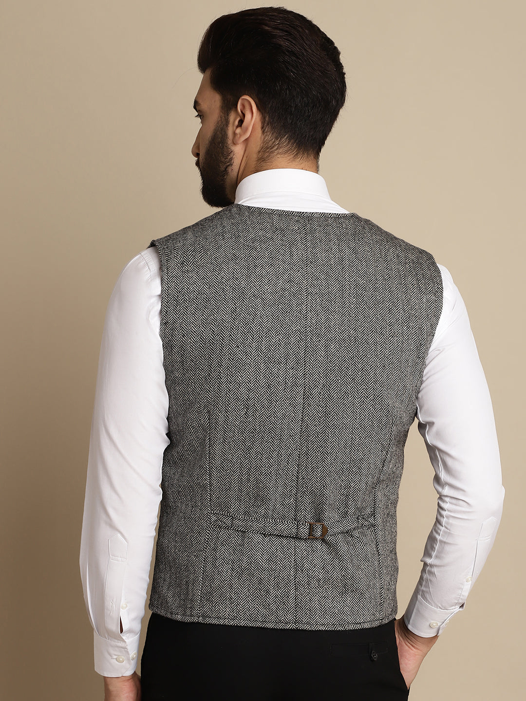 Even Apparels Men's Grey Woolen Double Breast Waistcoat