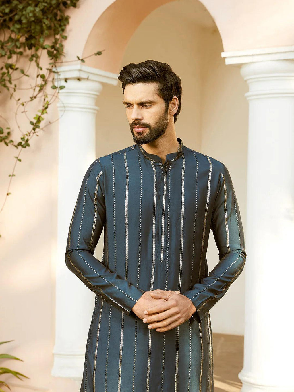 Fabmade Embroidered Regular Sequinned Chanderi Silk Kurta With Pyjamas