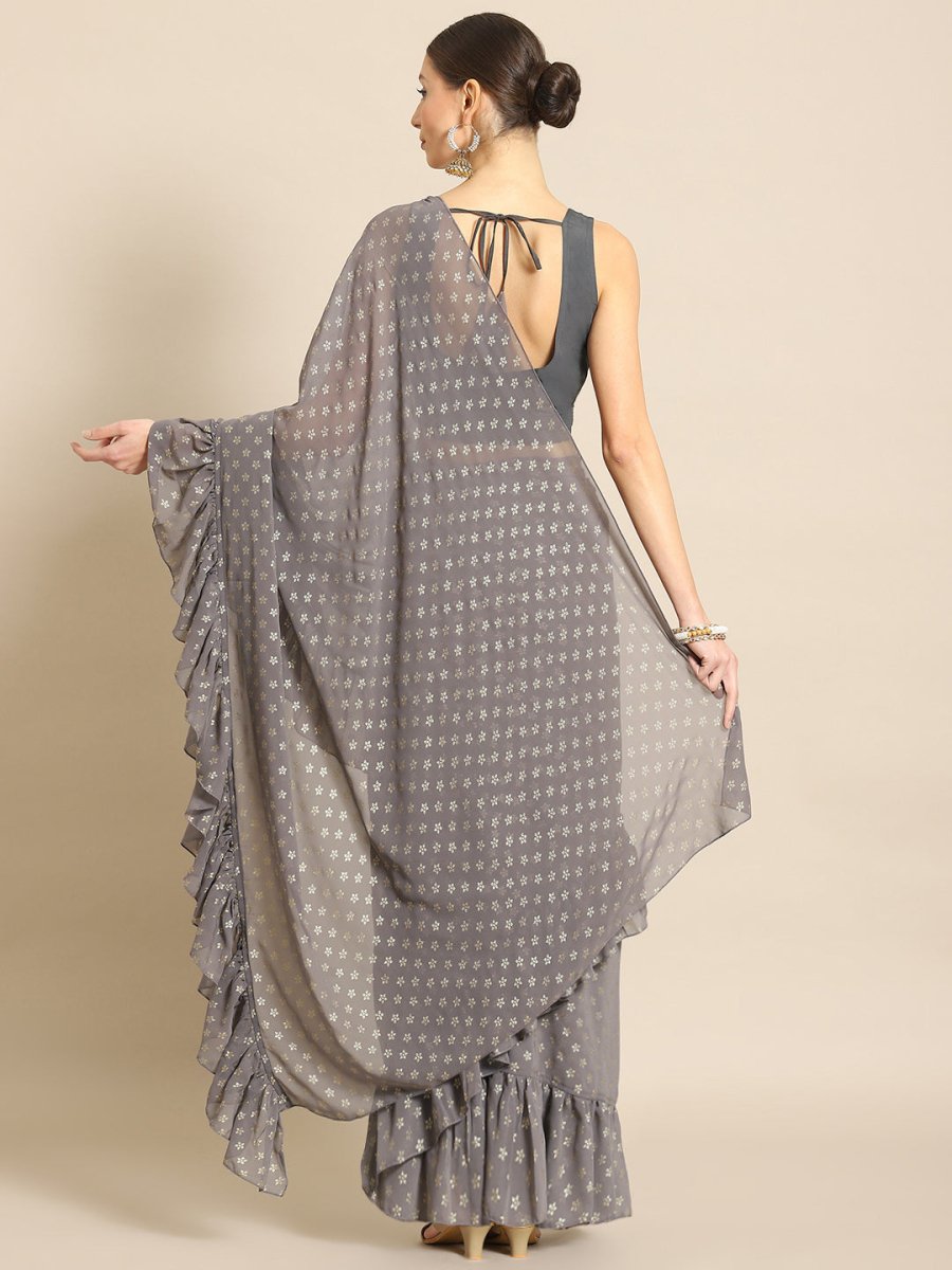 Ahalyaa Printed Ready To Wear Ruffles Saree