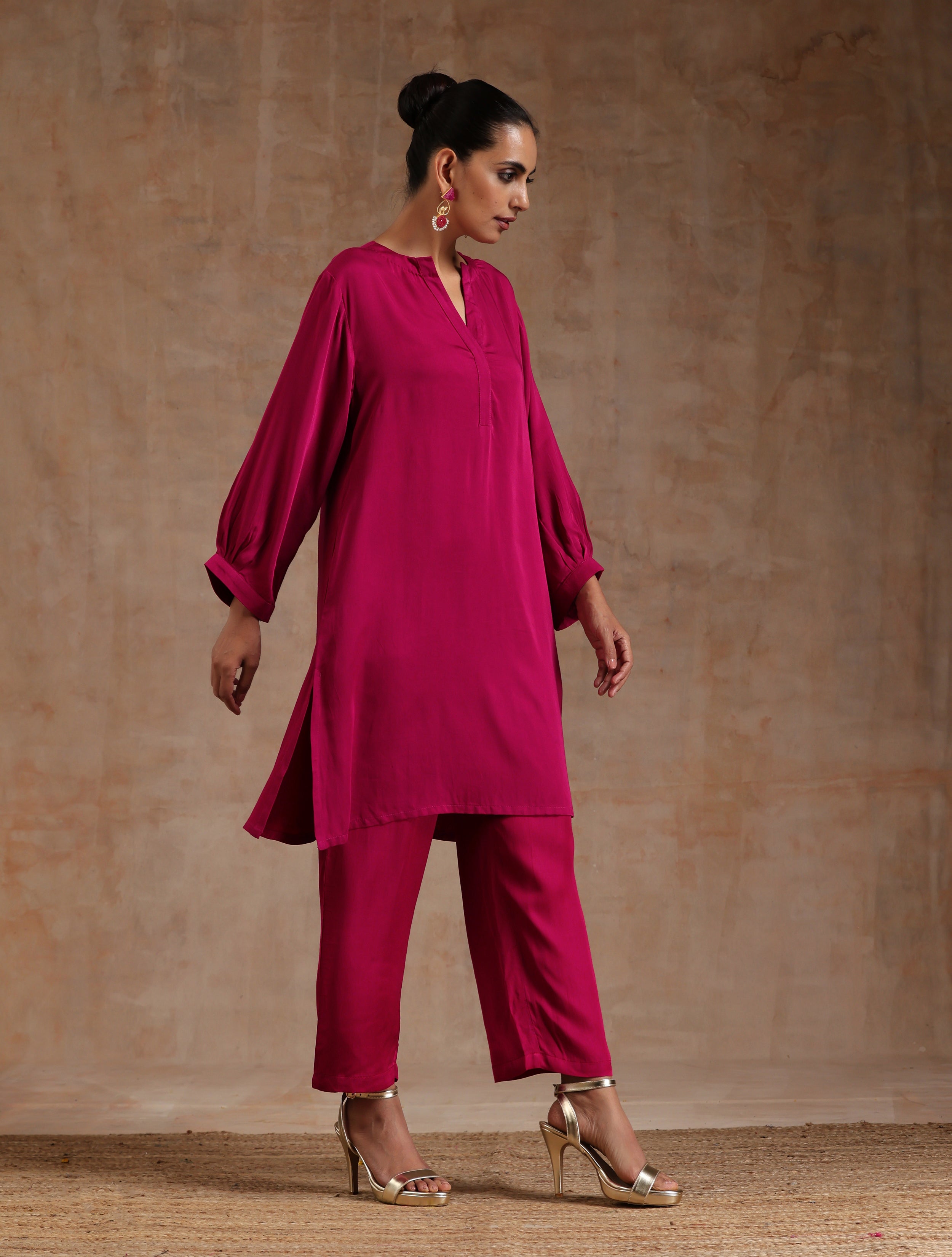 trueBrowns Pink Modal Satin Relax Co-ord Set