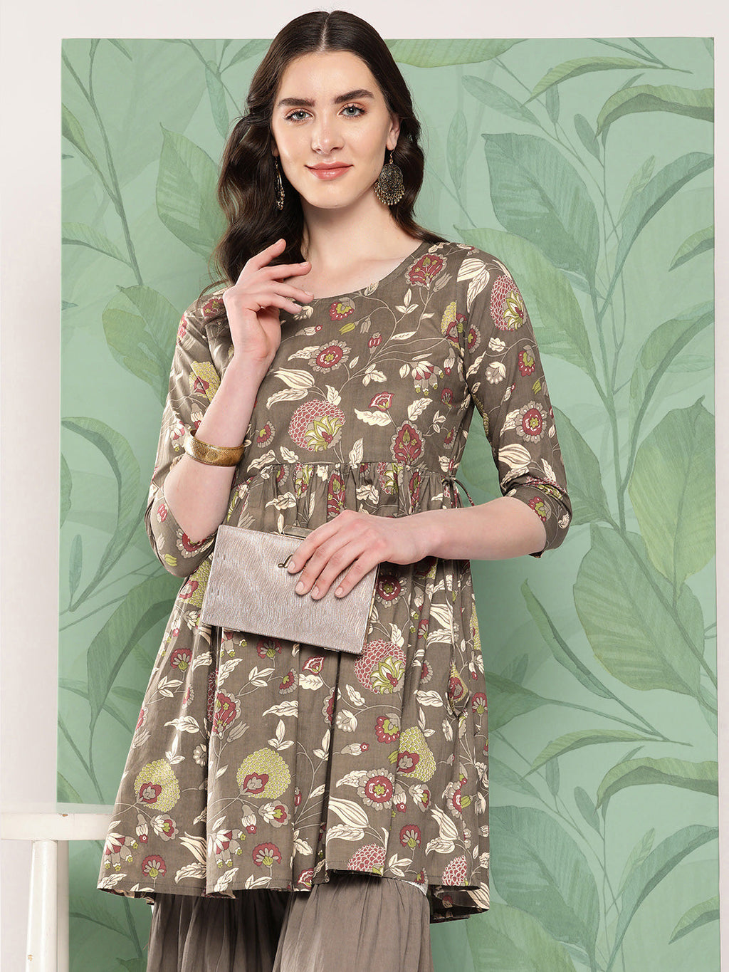 InWeave Women's Olive Shade Tropical Sharara Set