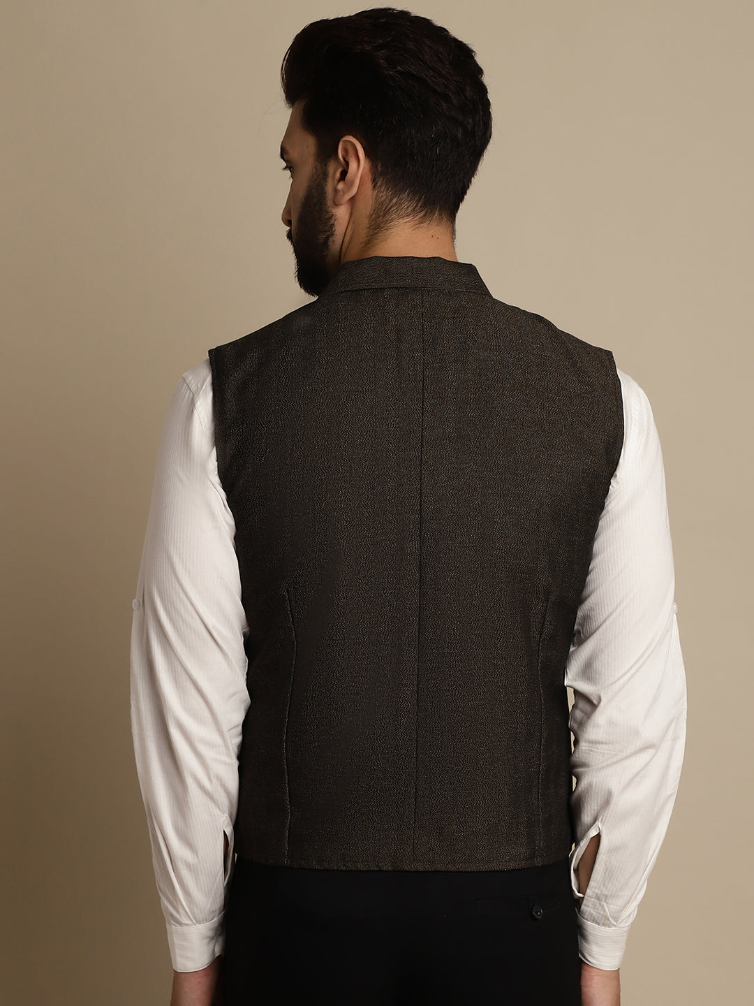 Even Apparels Men's Brown Wool Waistcoat with Notched Lapel