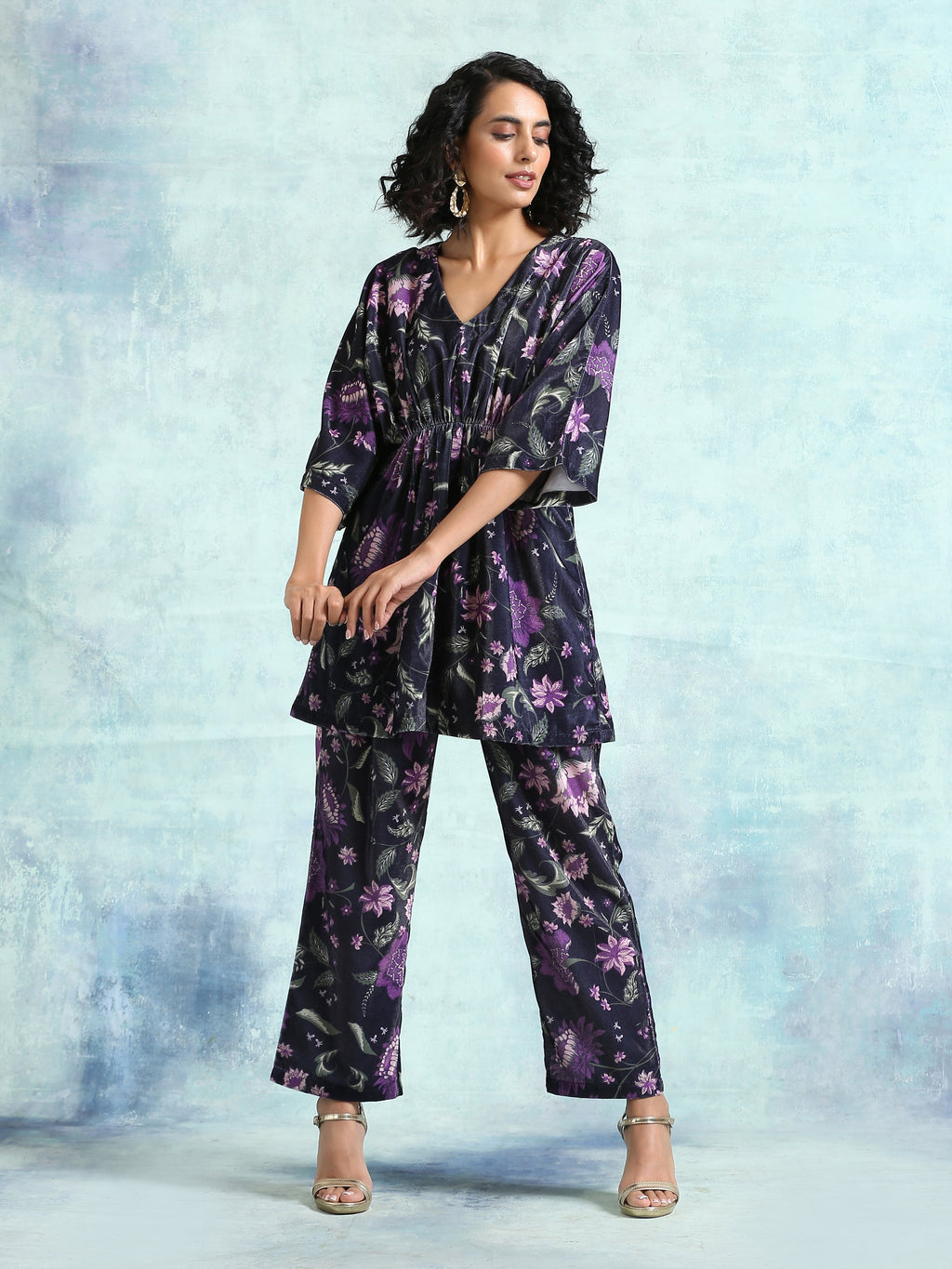 trueBrowns Black Printed Velvet Co-Ord Set