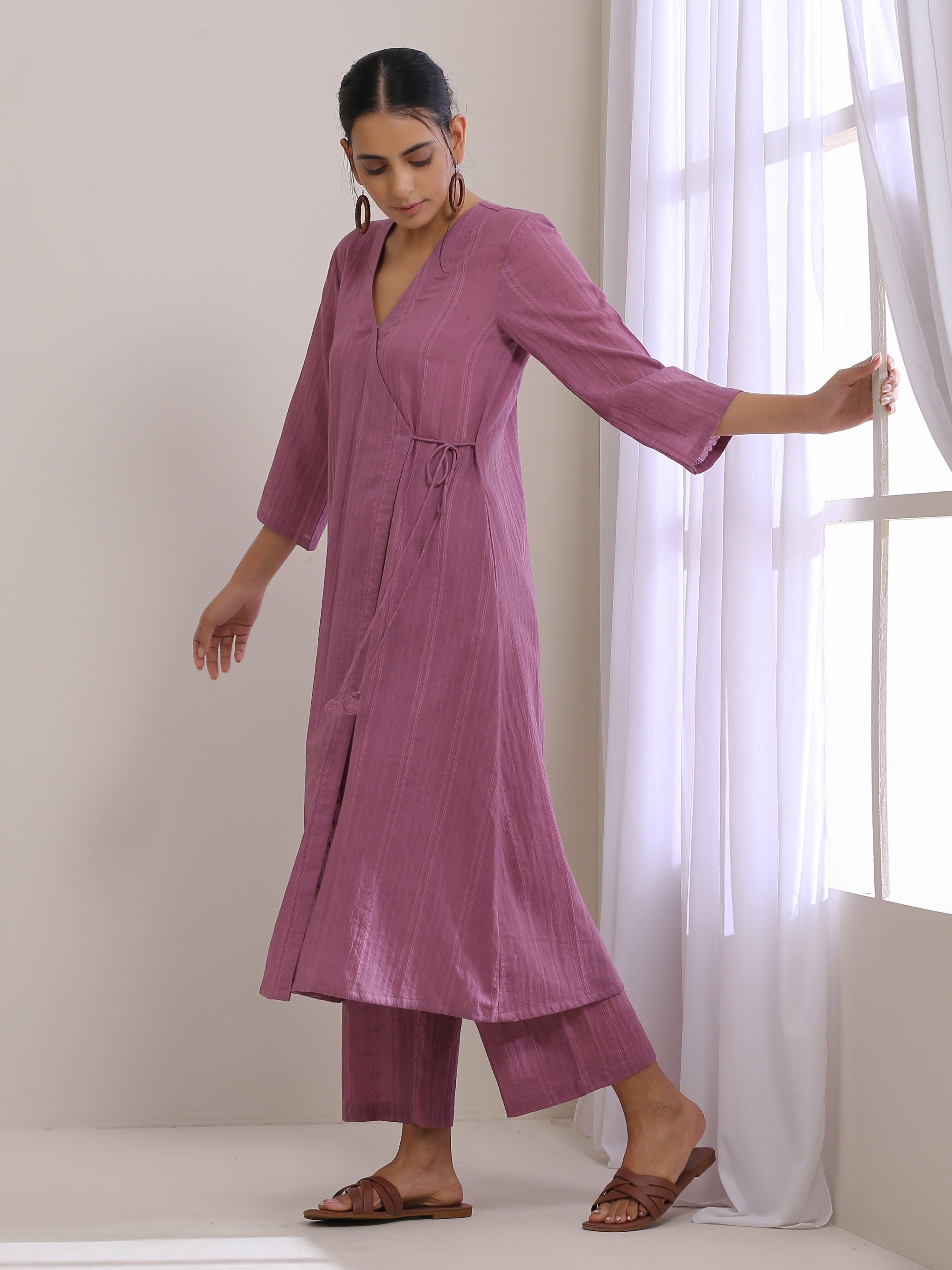 trueBrowns Onion Pink Dobby Angrakha Pant Set
