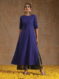 trueBrowns Spectrum Blue Gold Cotton High Slit Kurta Set