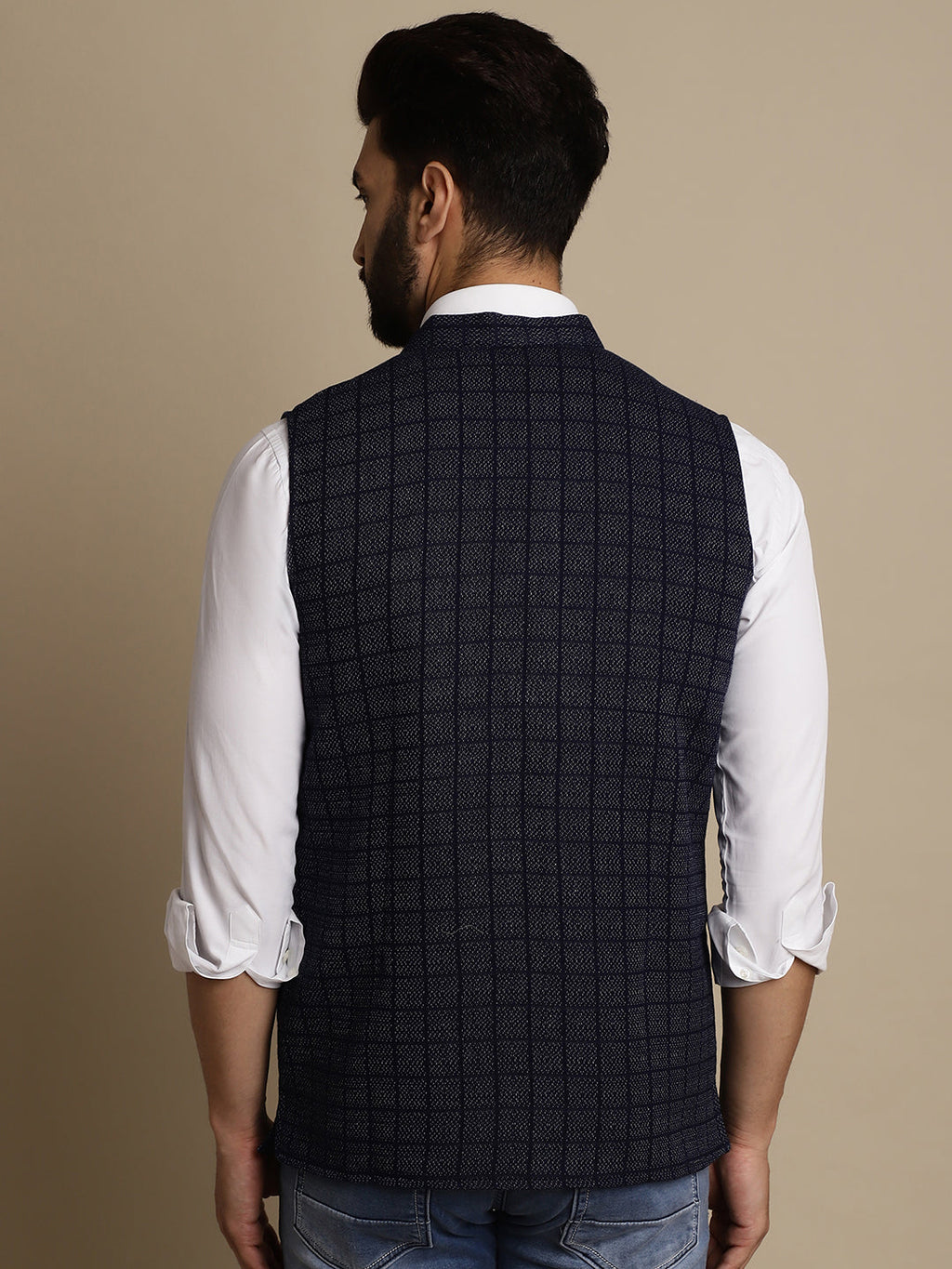Even Apparels Men's Blue Mandarin Collar Waistcoat