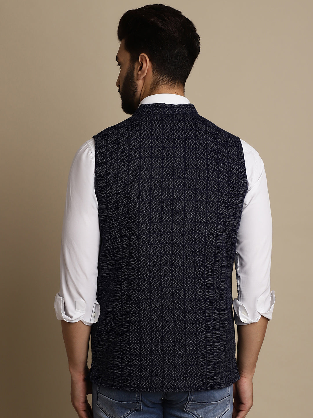 Even Apparels Men's Blue Mandarin Collar Waistcoat