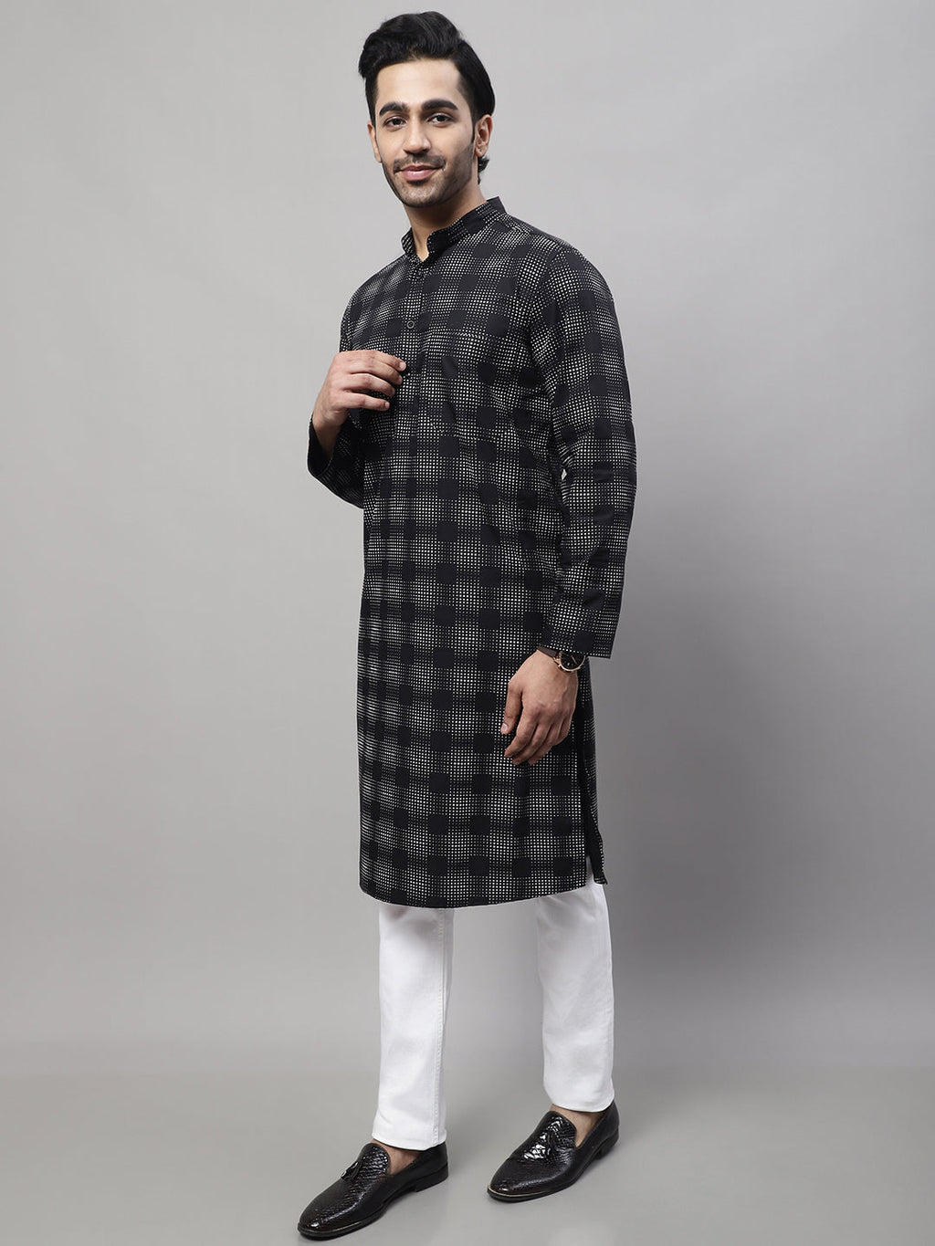 Even Apparels Black Pure Cotton Kurta With Band Collar