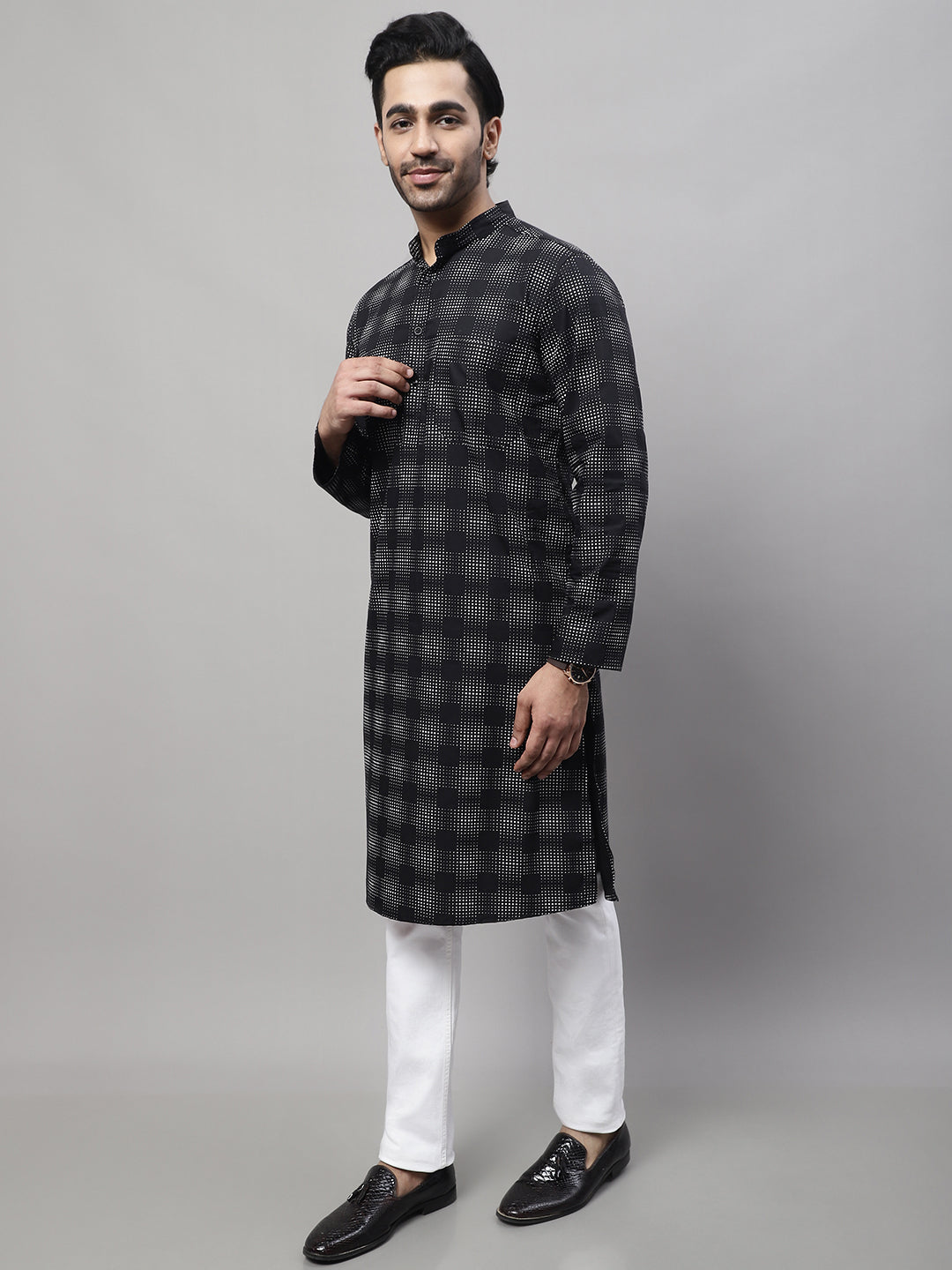 Even Apparels Black Pure Cotton Kurta With Band Collar