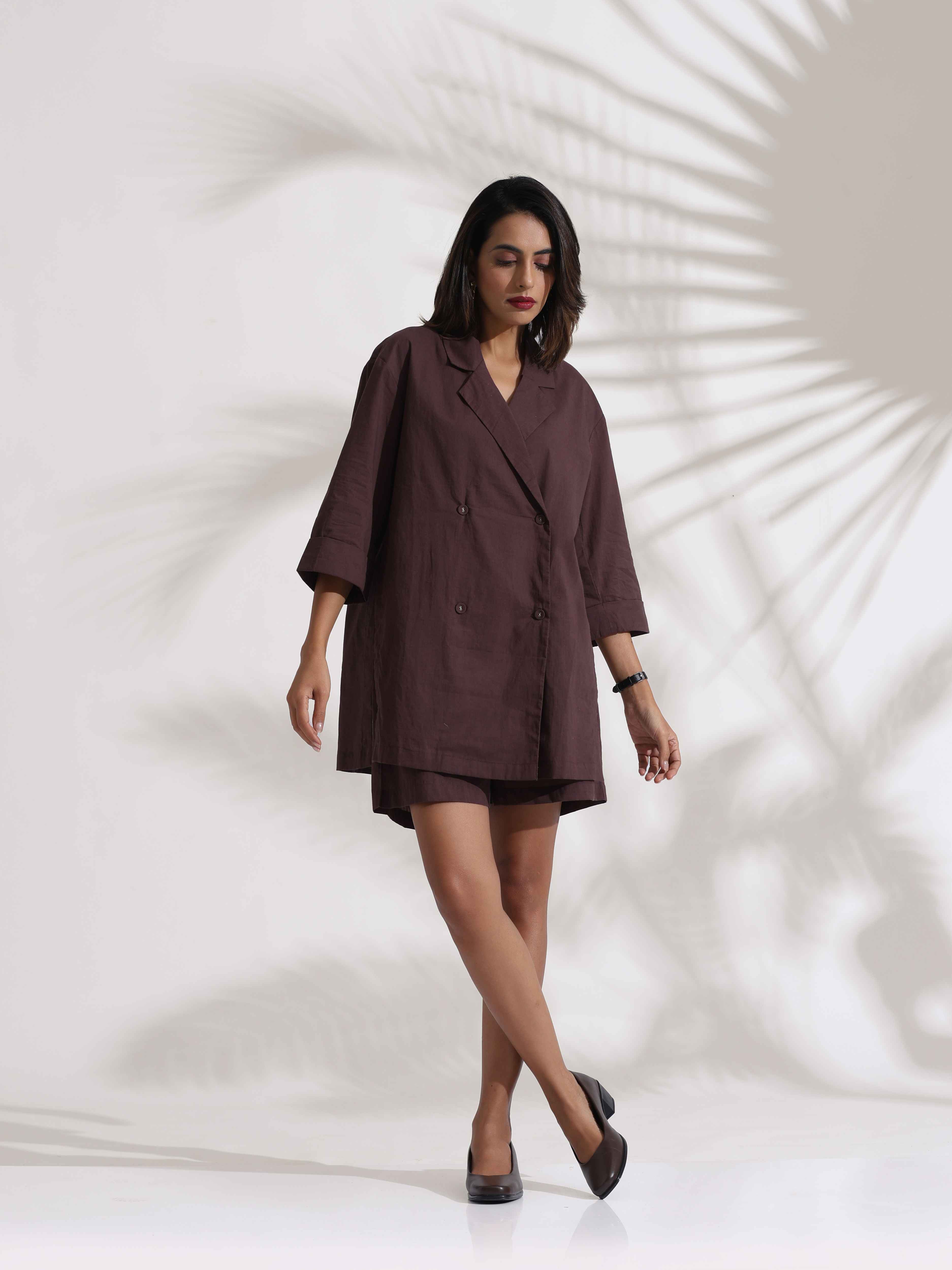 trueBrowns Cola Cotton Print Jacket & Short Co-ord Set