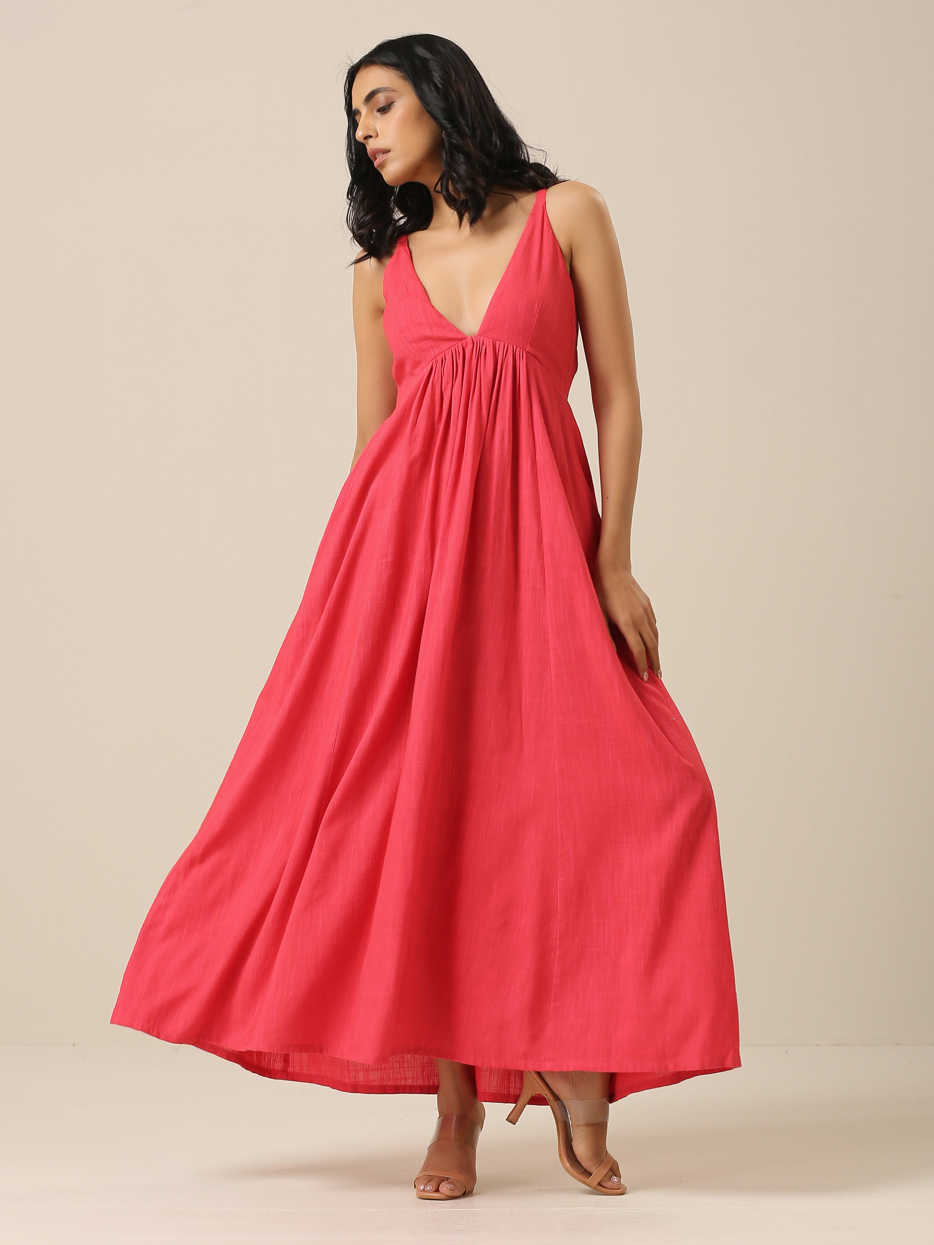 trueBrowns Bright Pink Slub Texture Sleeveless Dress