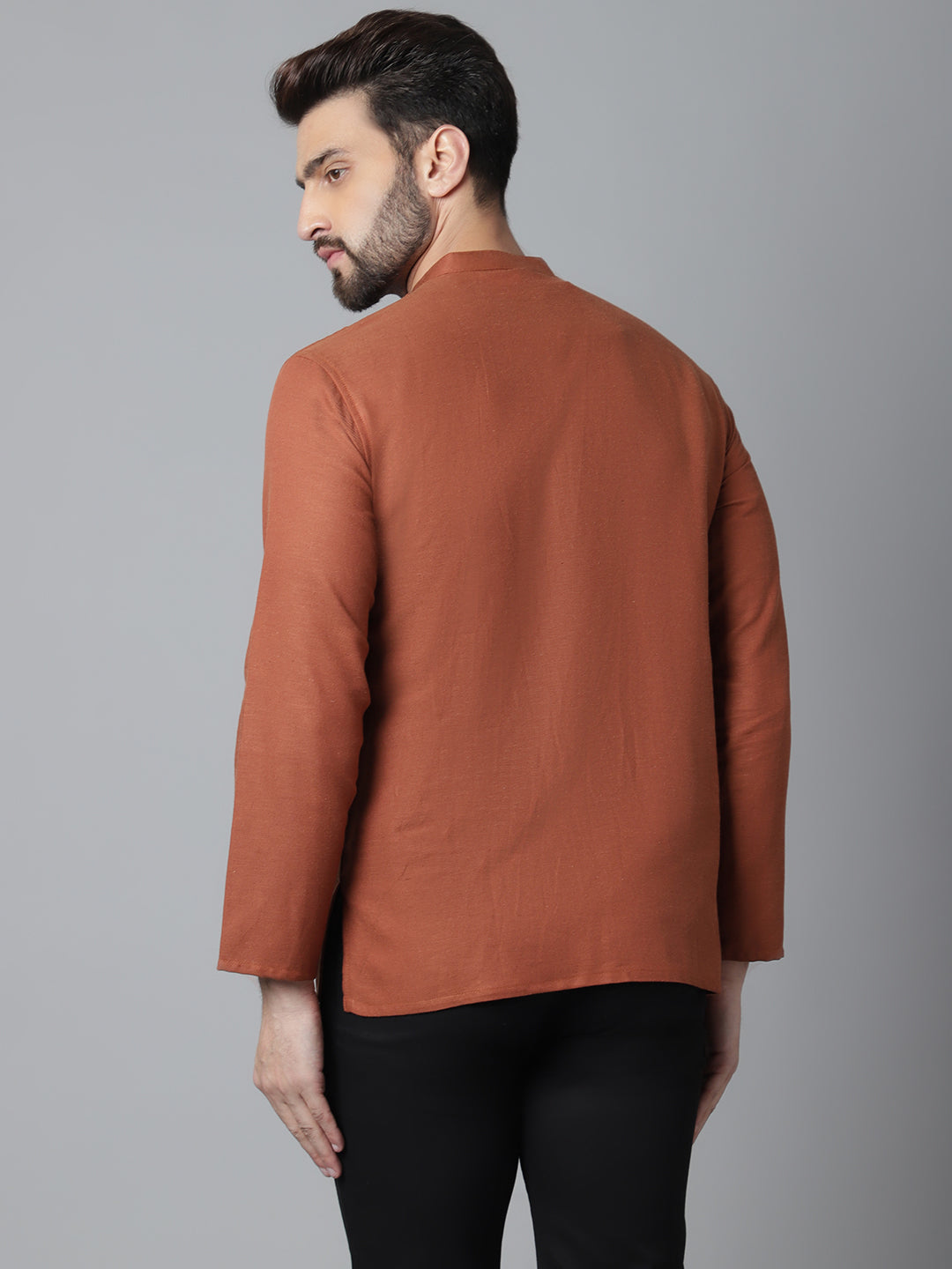 Even Apparels Rust Pure Cotton Kurta With Band Collar