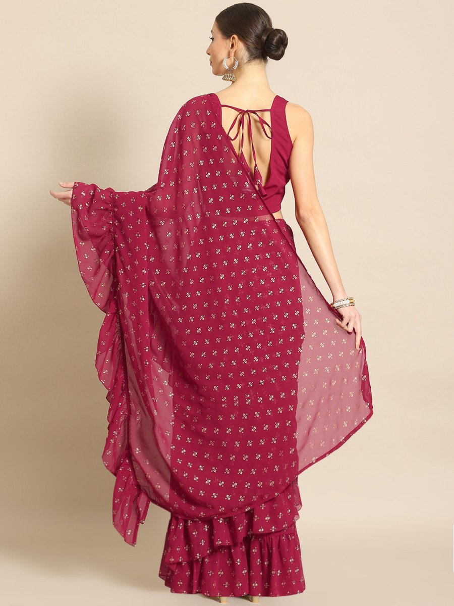 Ahalyaa Printed Ready To Wear Ruffles Saree