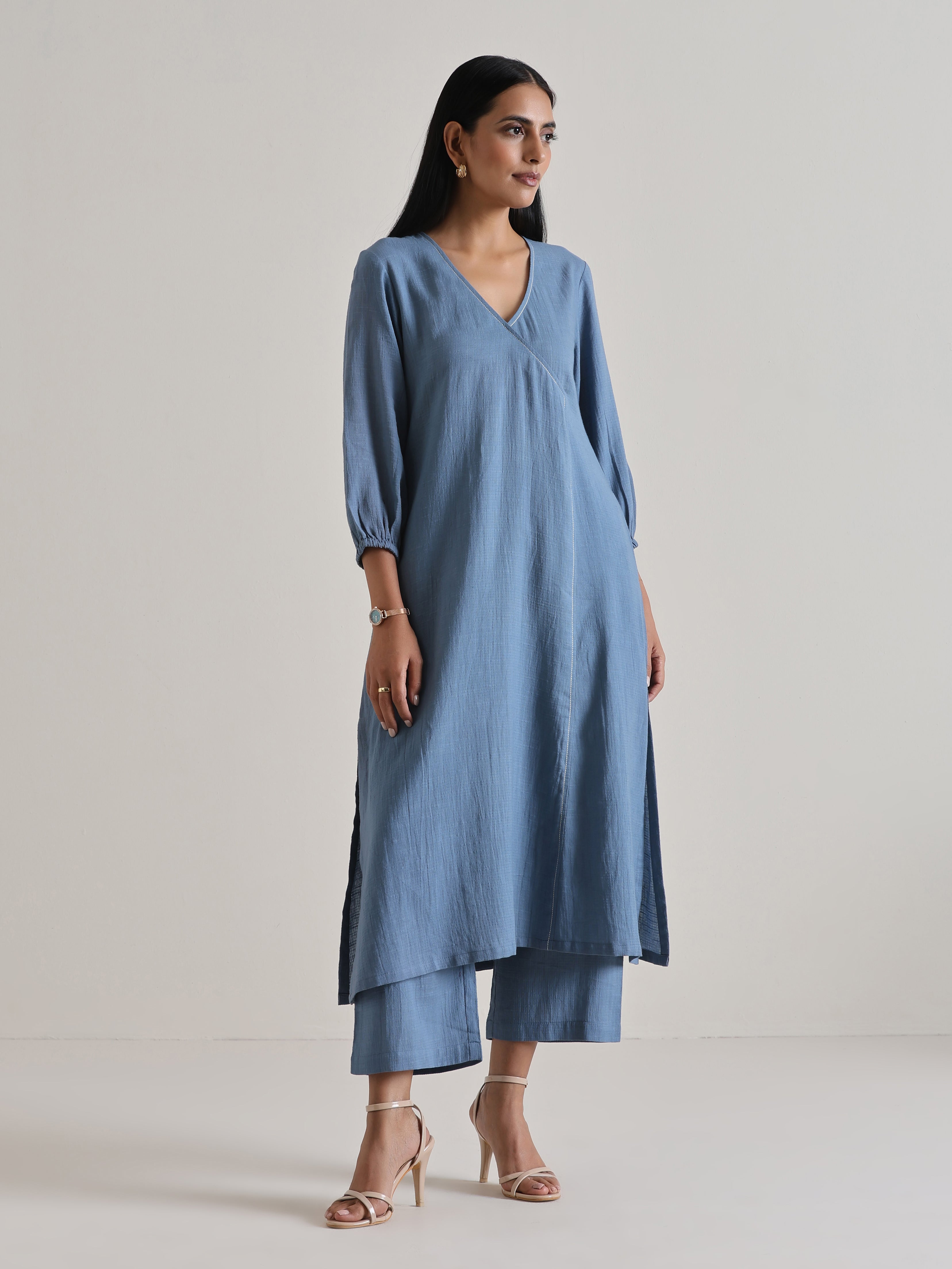 trueBrowns Light Blue Kurta Pant Set