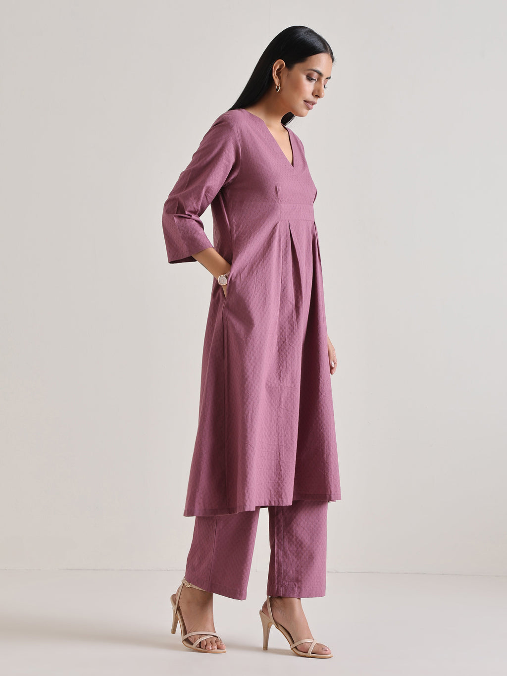 trueBrowns Orchid Overlap Pleat Kurta Pant Set