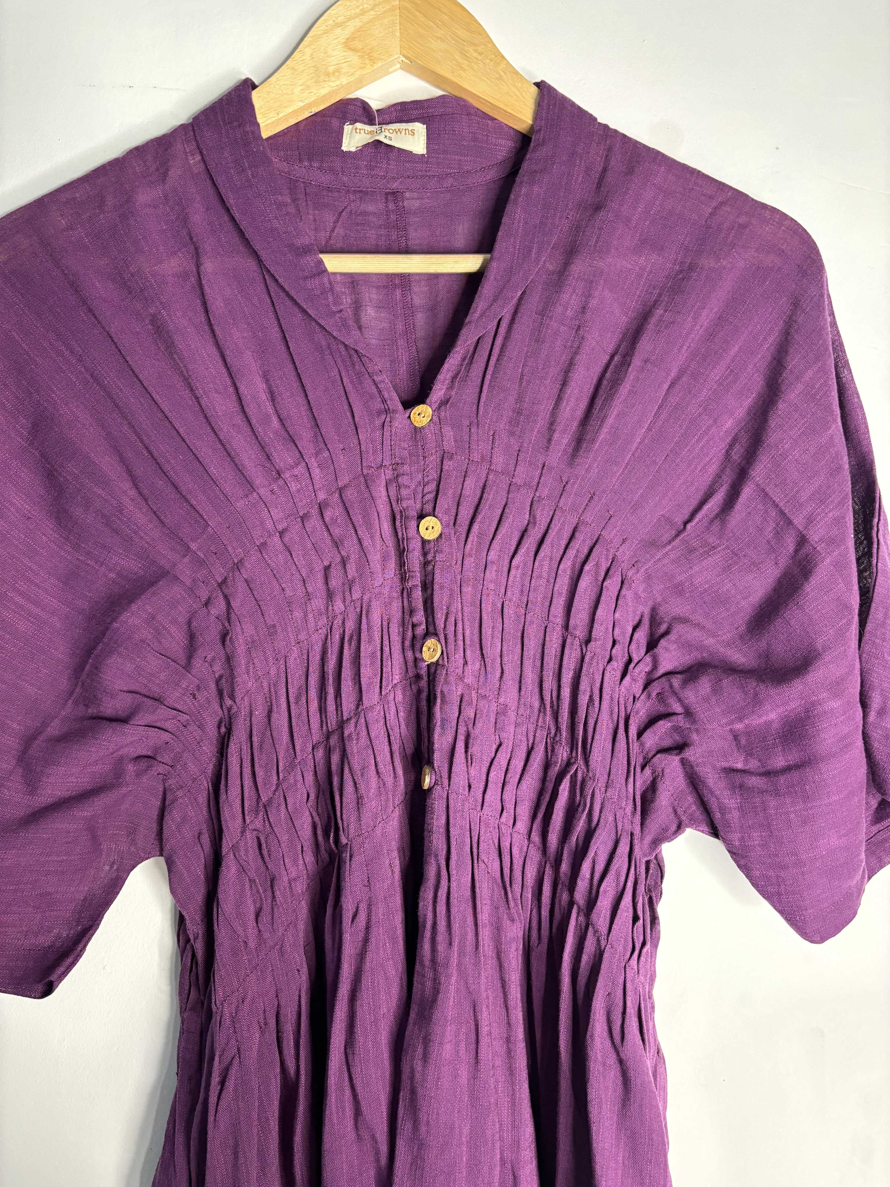 trueBrowns Purple Slub Pleated Kurta