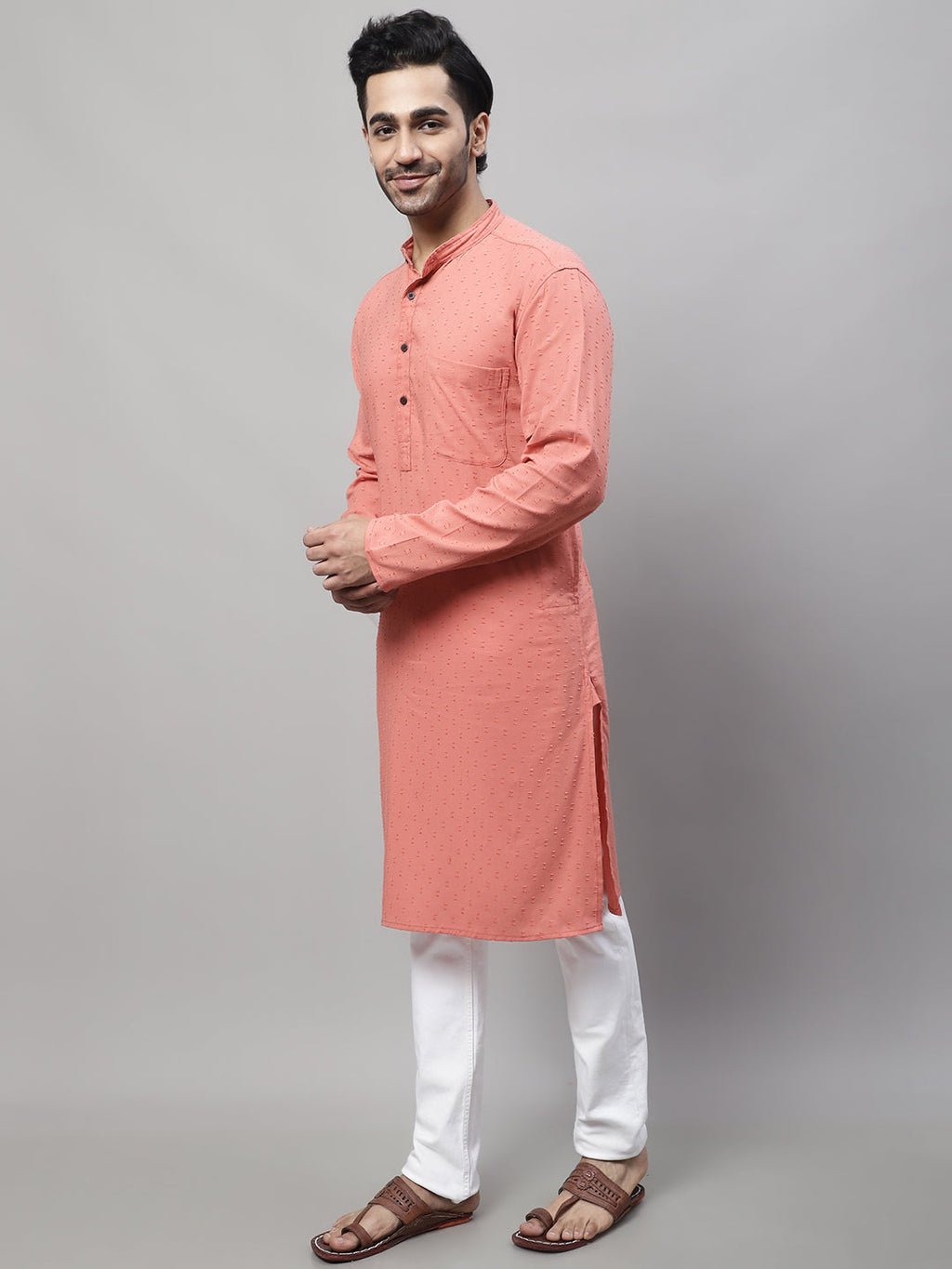 Even Apparels Maroon Pure Cotton Kurta With Band Collar