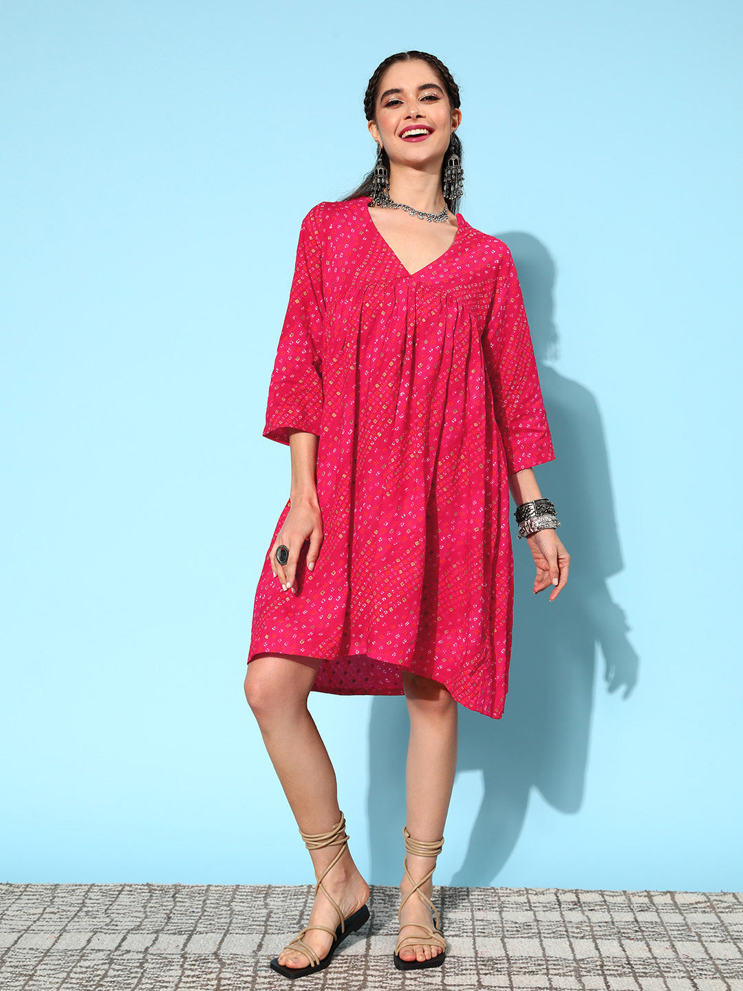 InWeave Women's Maroon Ethnic Motif Short Dress