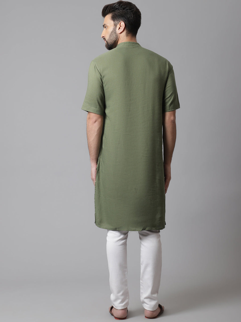 Even Apparels Green Pure Cotton Kurta With Band Collar