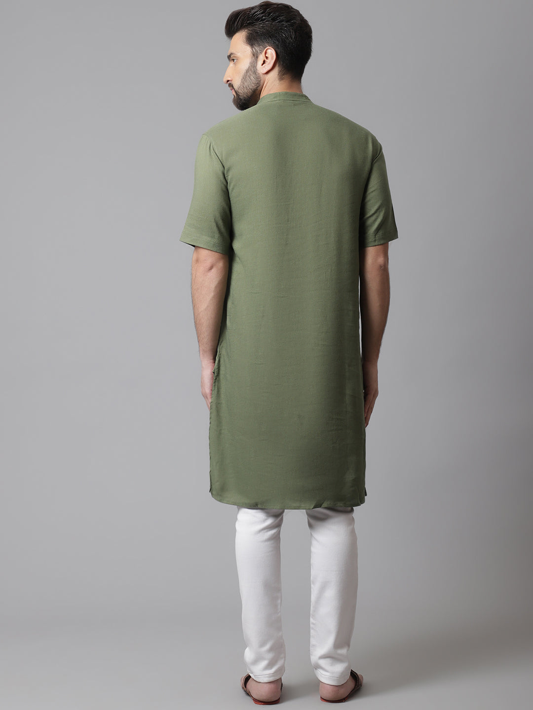 Even Apparels Green Pure Cotton Kurta With Band Collar