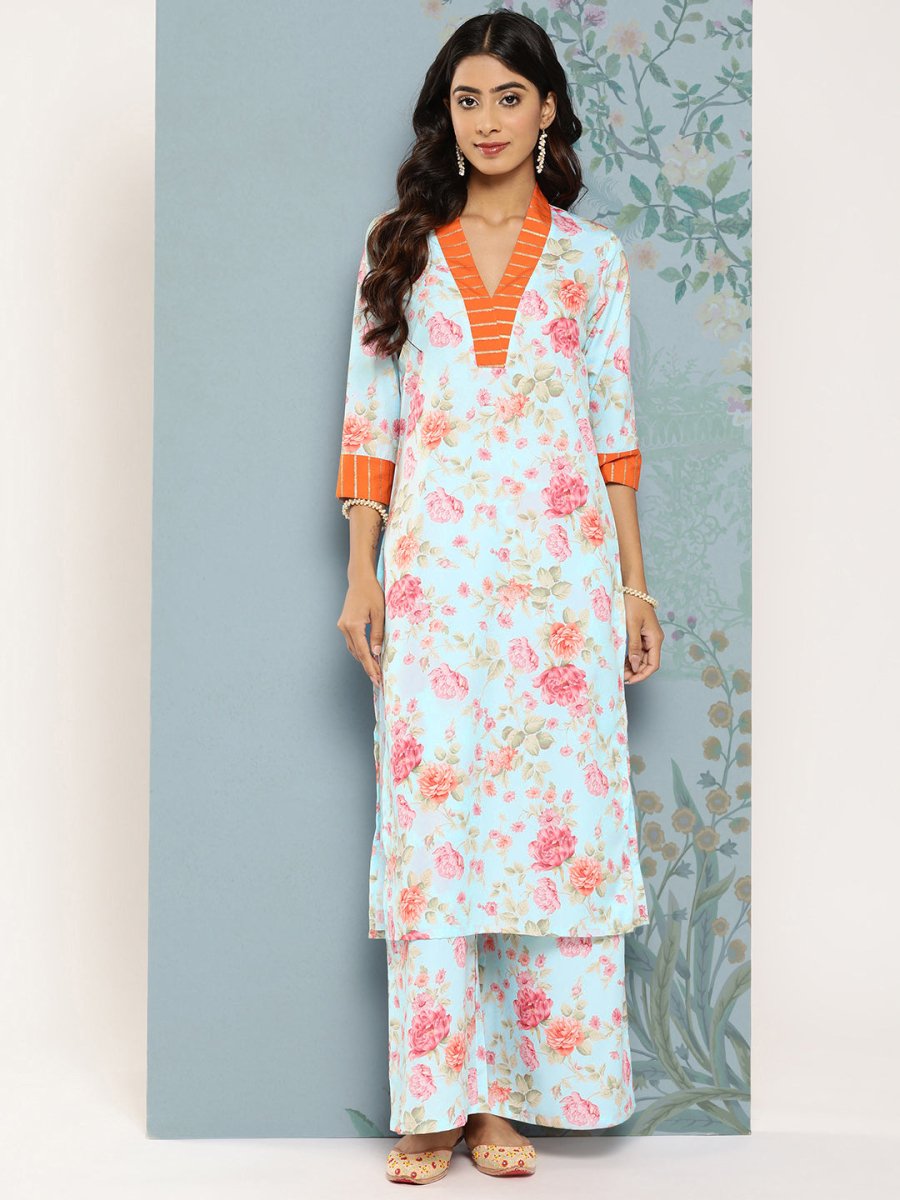 Ahalyaa Floral Printed Kurta With Palazzos