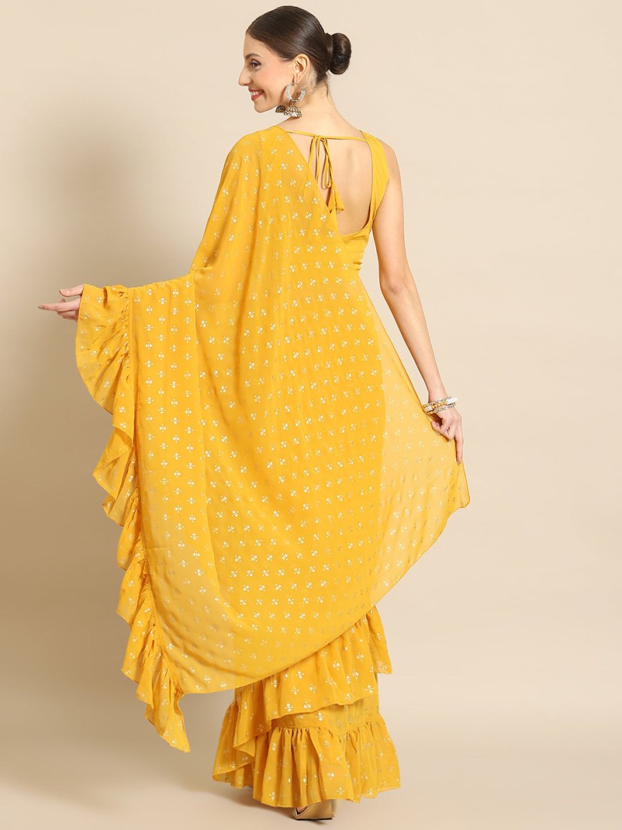 Ahalyaa Printed Ready To Wear Ruffles Saree