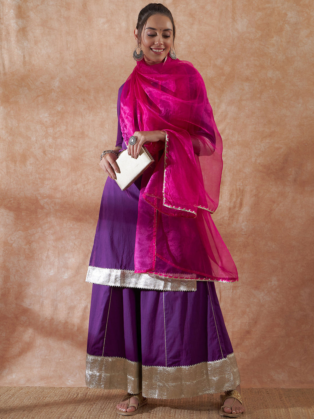 InWeave Women's Purple Gota Work Anarkali Kurta Set W Dupatta