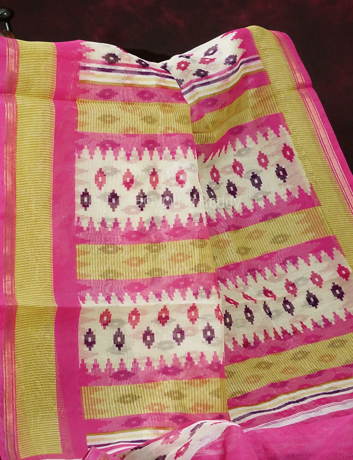 Shades of Cream And Pink Colour Blouse Patola Design Semi Chanderi Saree By Gayathri Reddy Designer Studio