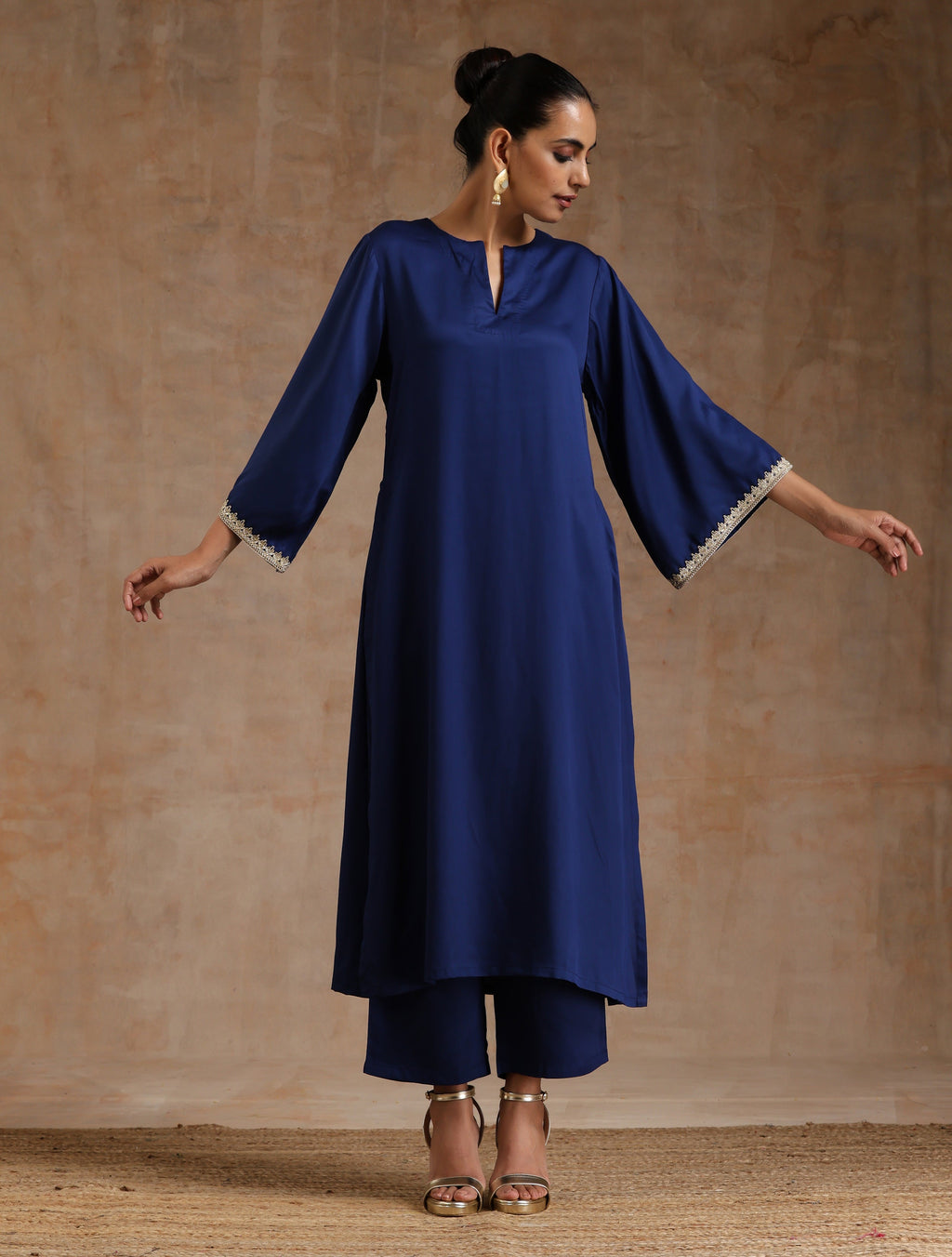 trueBrowns Midnight Blue Modal Satin Relax Kurta Set