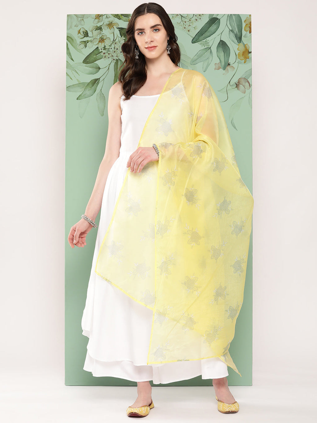 InWeave Women's Strappy Set Cream With Yellow W Chintz Or Dupatta