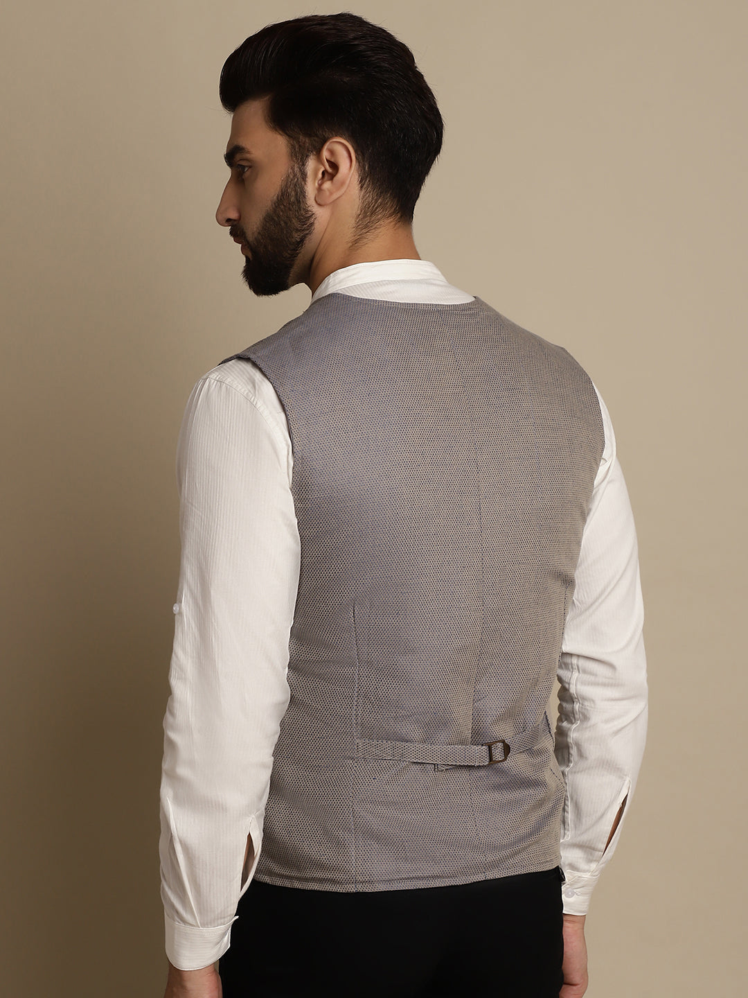 Even Apparels Men's Grey Double Breast Waistcoat