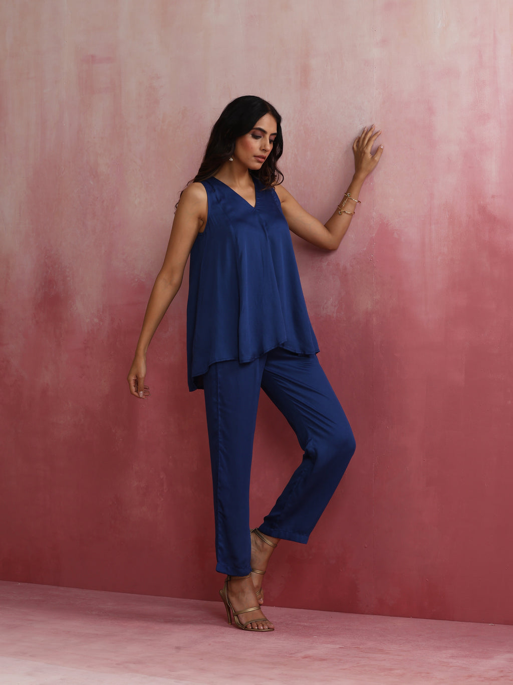 trueBrowns Blue Modal Flared Kurta Co-ord Set
