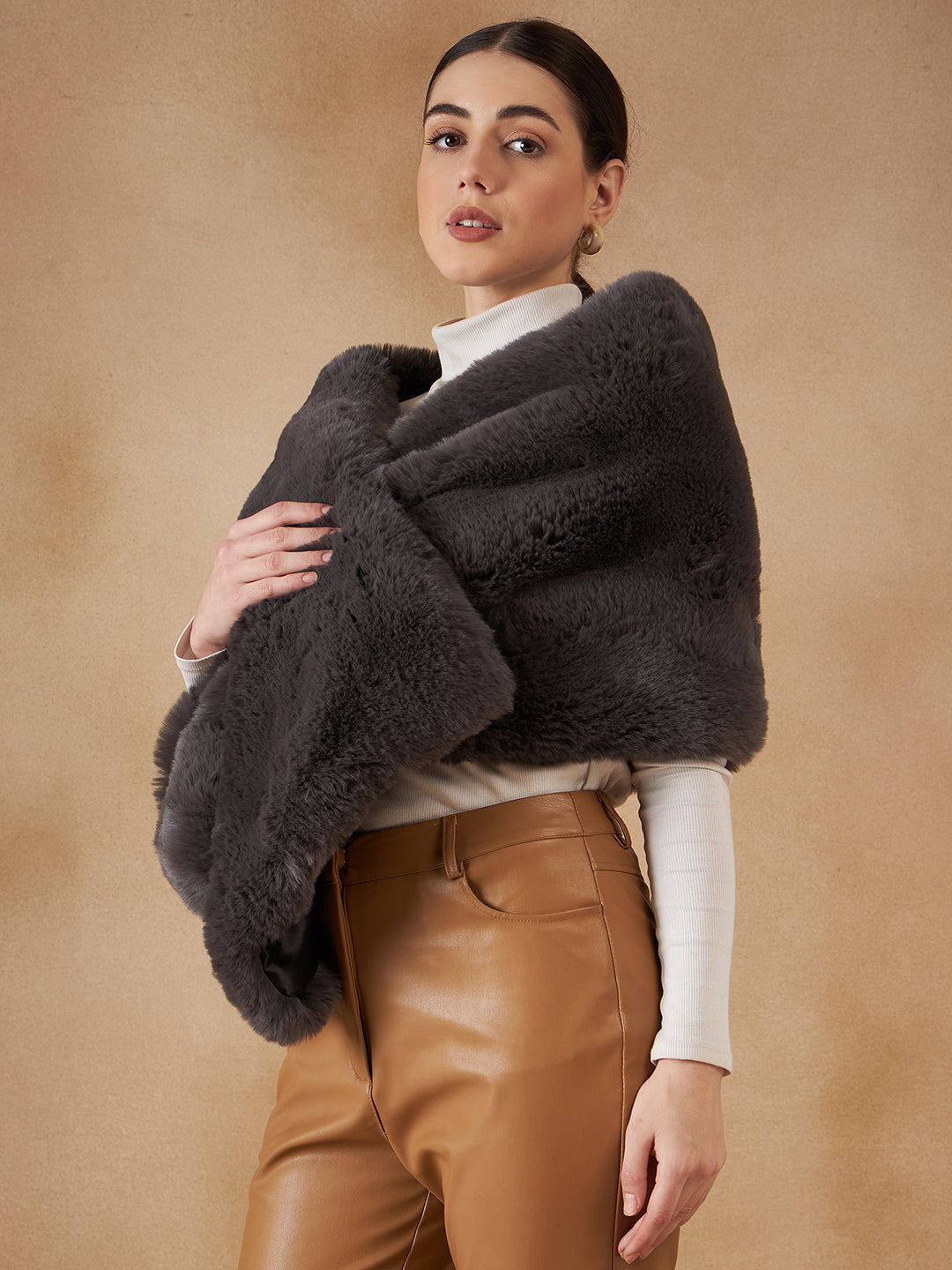 InWeave Slaty Grey Long Faux Fur Cape